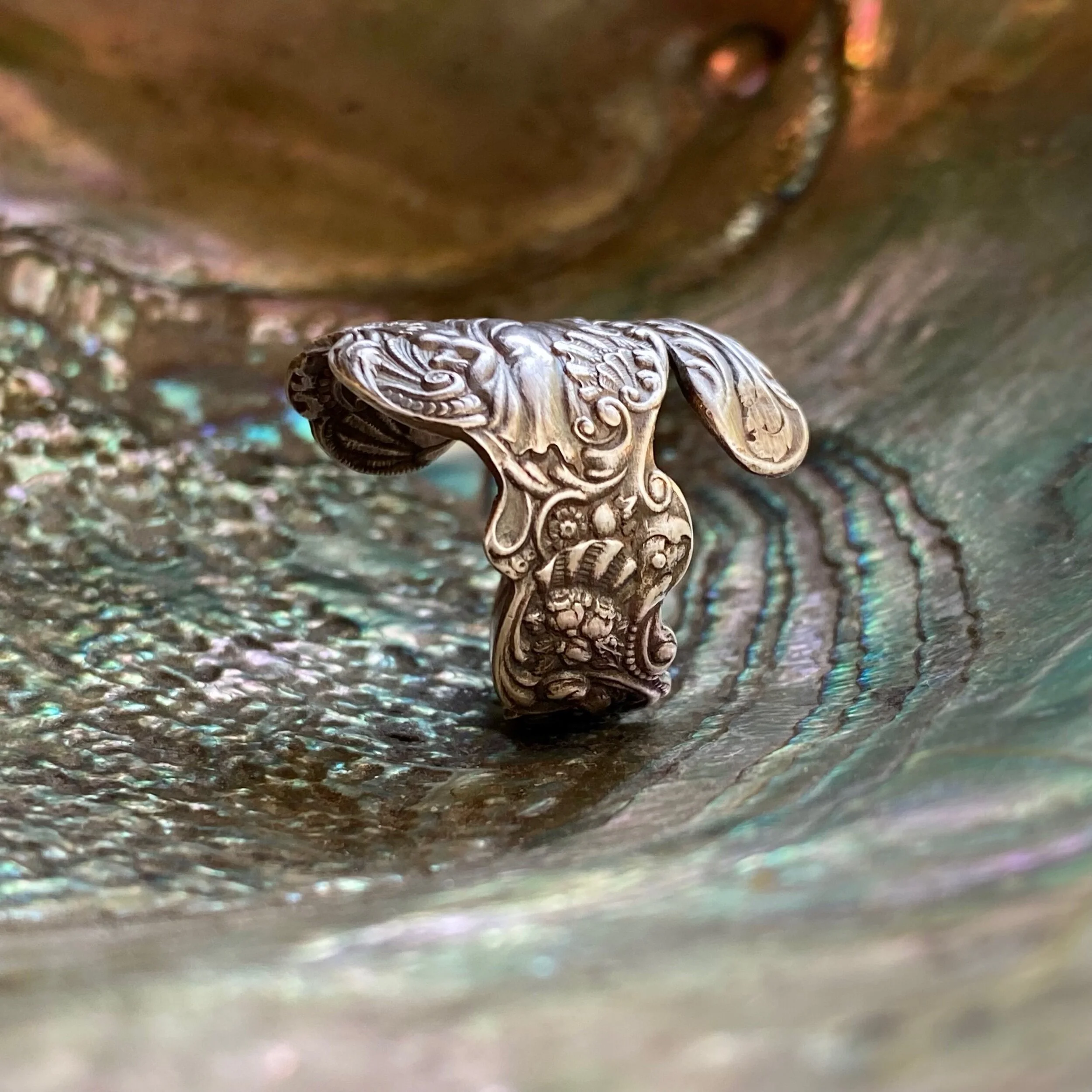 1888 Versailles Mother and Child Sterling Spoon Ring - LadyForge Jewelry