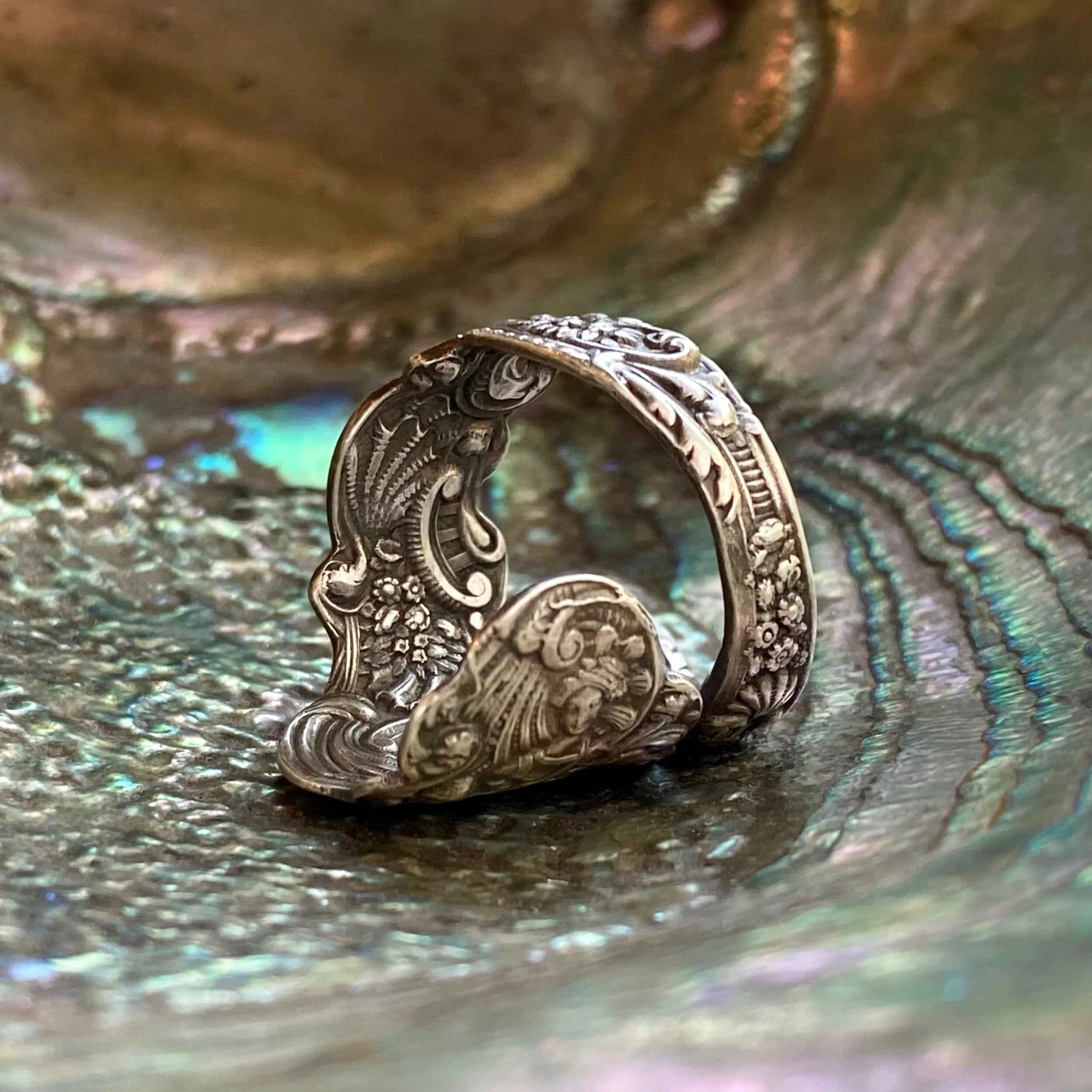 1888 Versailles Mother and Child Sterling Spoon Ring - LadyForge Jewelry