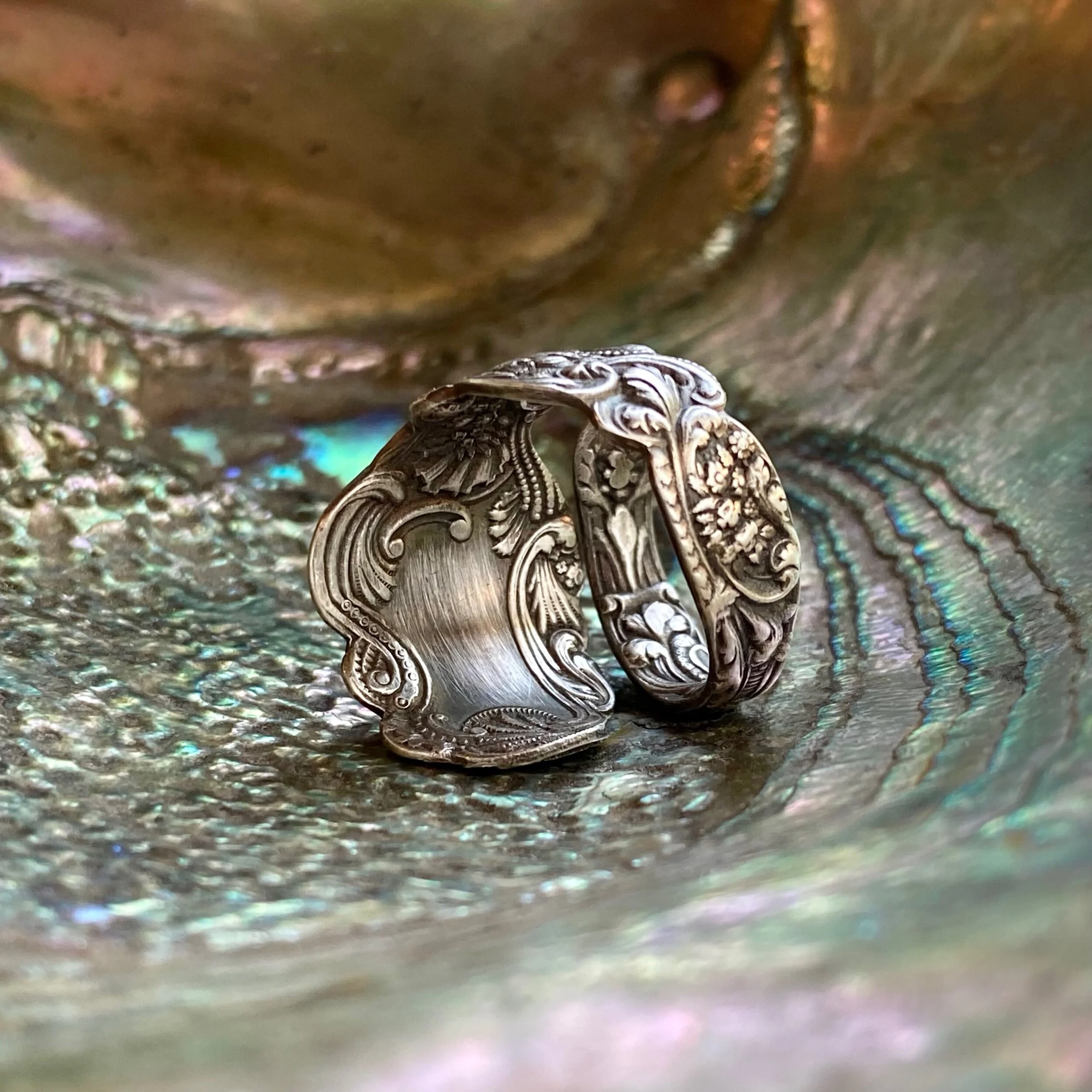 1888 Versailles Mother and Child Sterling Spoon Ring - LadyForge Jewelry