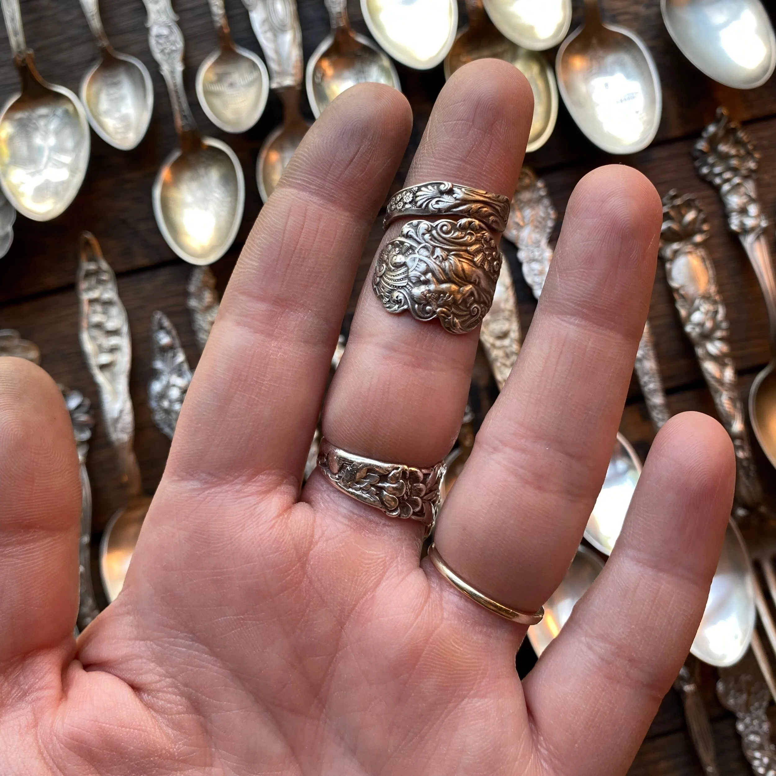 1888 Versailles Mother and Child Sterling Spoon Ring - LadyForge Jewelry