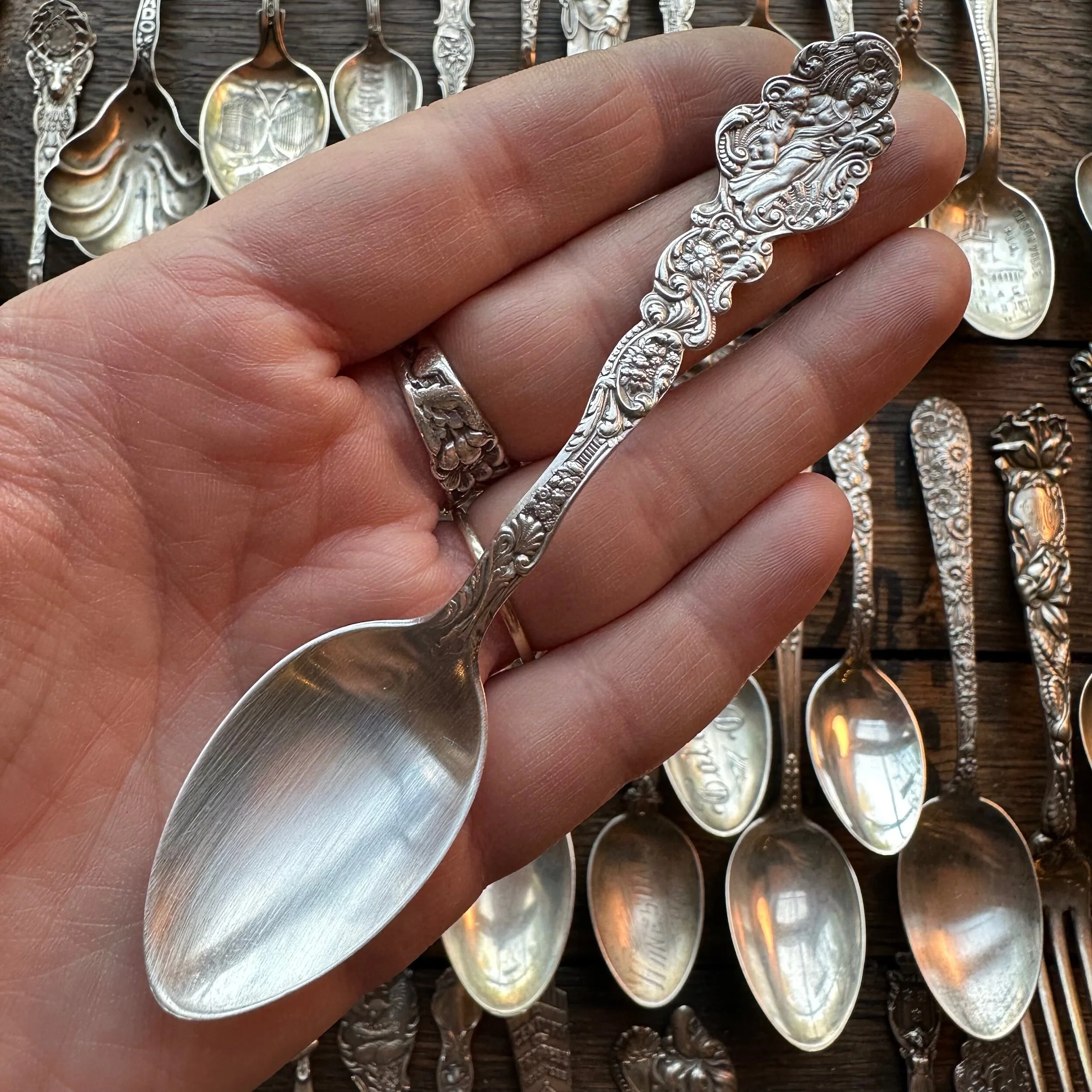 1888 Versailles Mother and Child Sterling Spoon Ring - LadyForge Jewelry