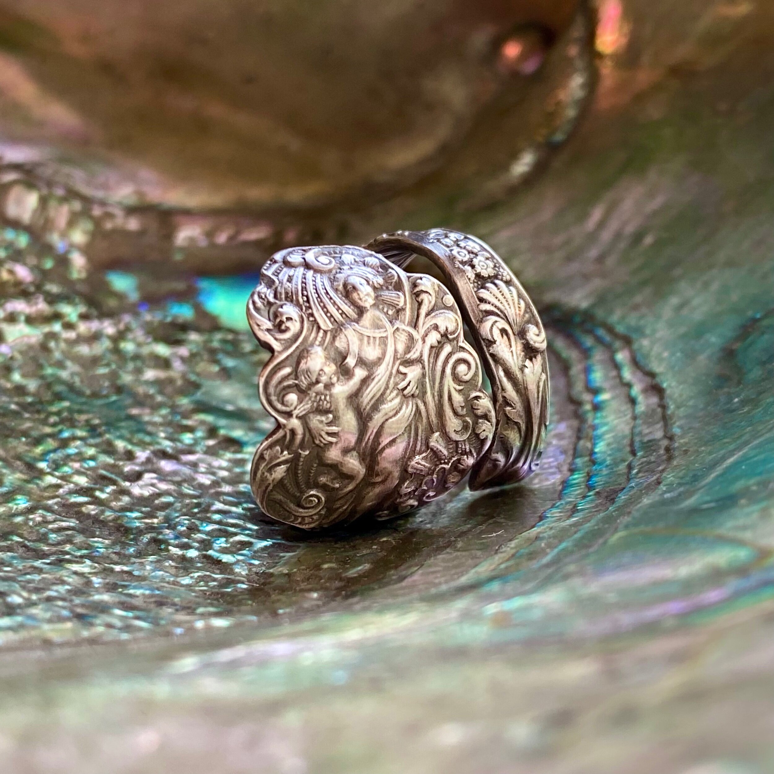 1888 Versailles Mother and Child Sterling Spoon Ring - LadyForge Jewelry