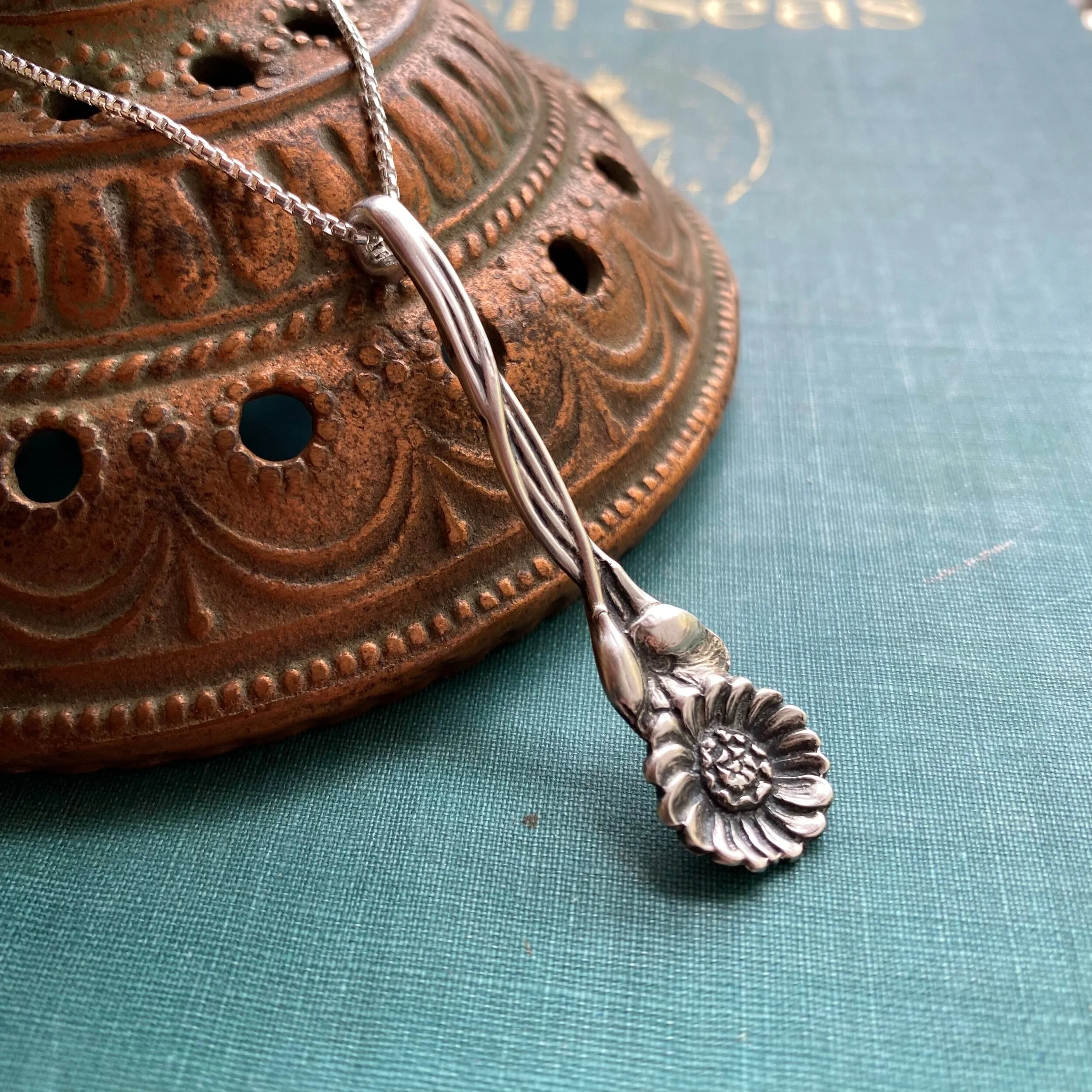 Harlequin Water Lily Sterling Spoon Necklace - LadyForge Jewelry