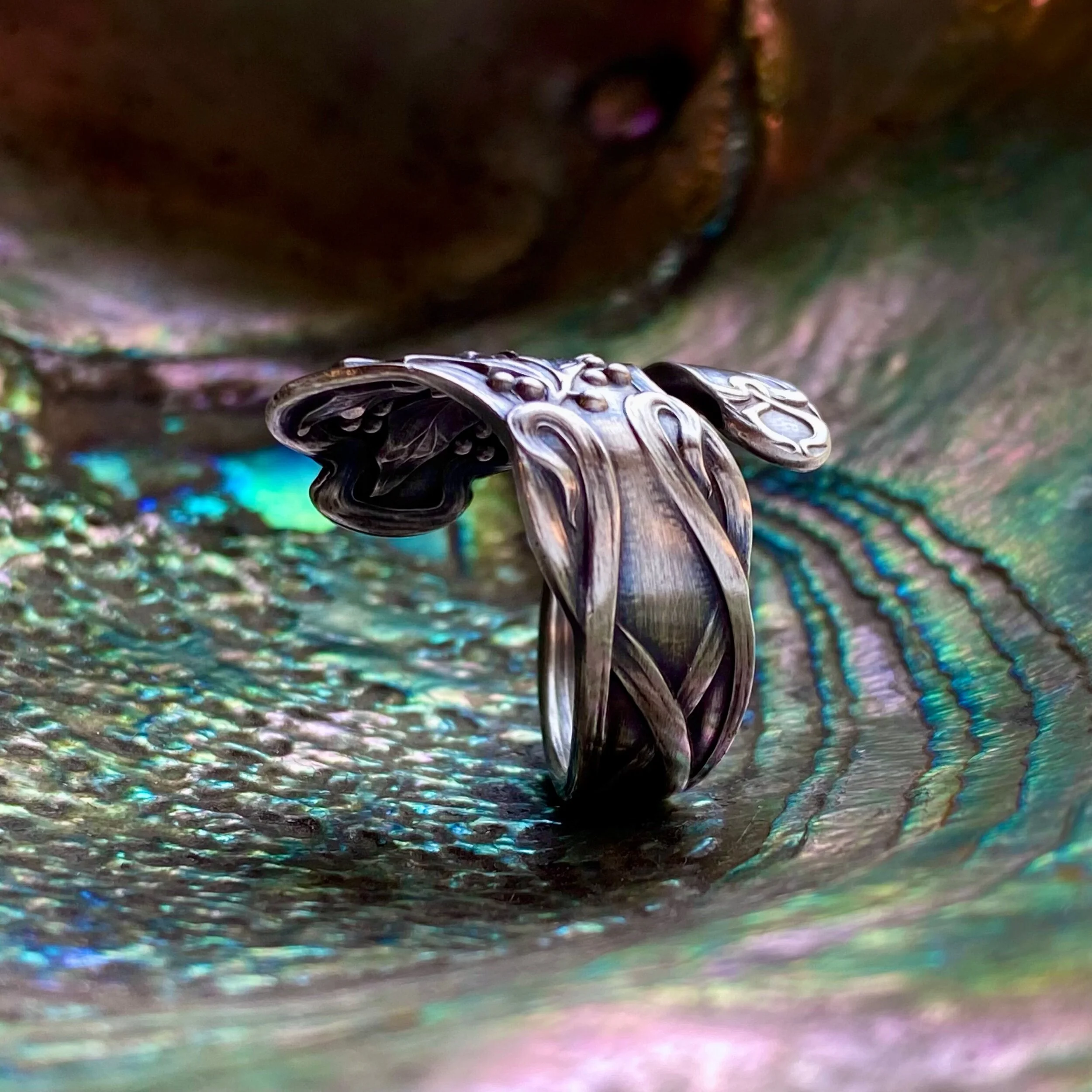 1903 Holly Sterling Spoon Ring - LadyForge Jewelry