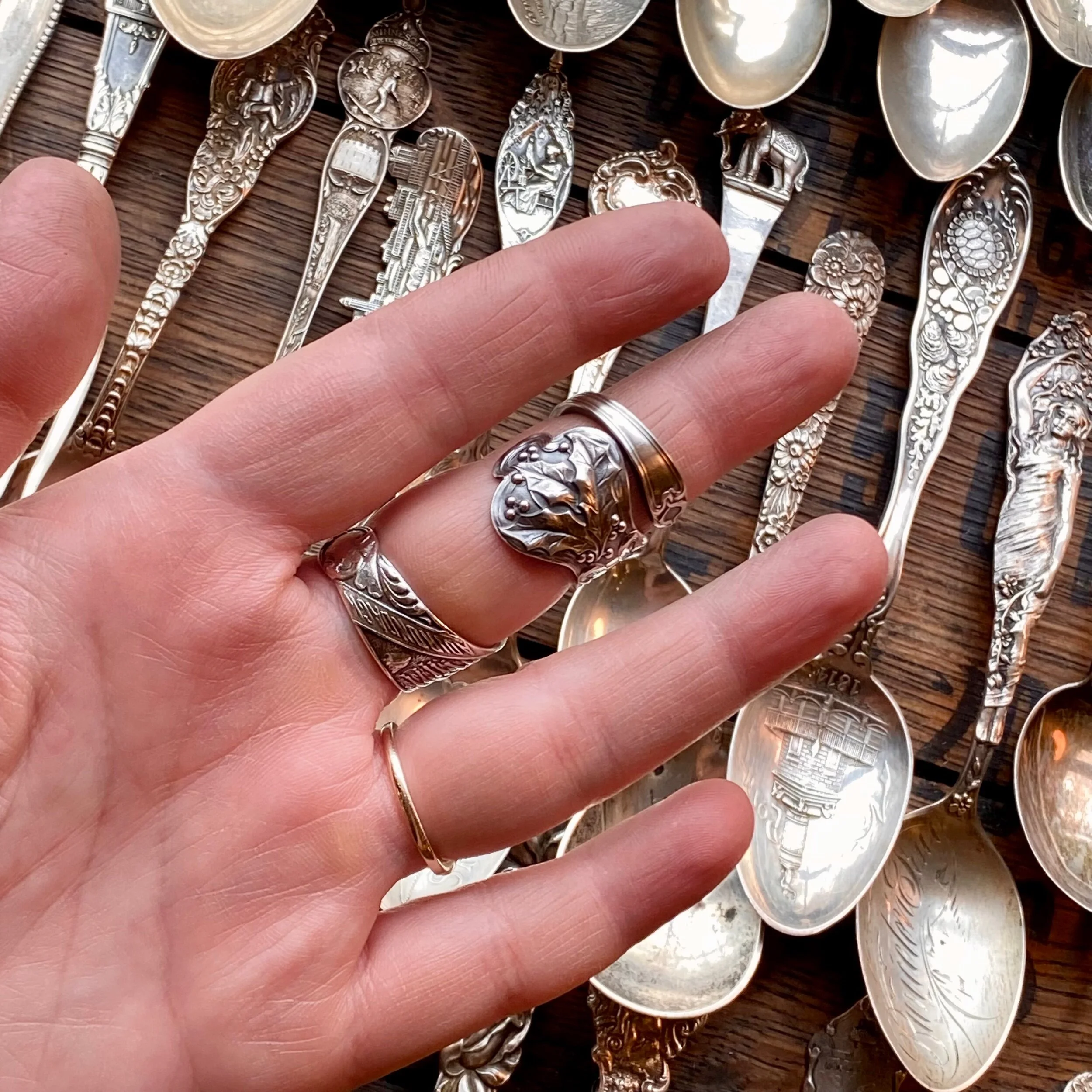 1903 Holly Sterling Spoon Ring - LadyForge Jewelry