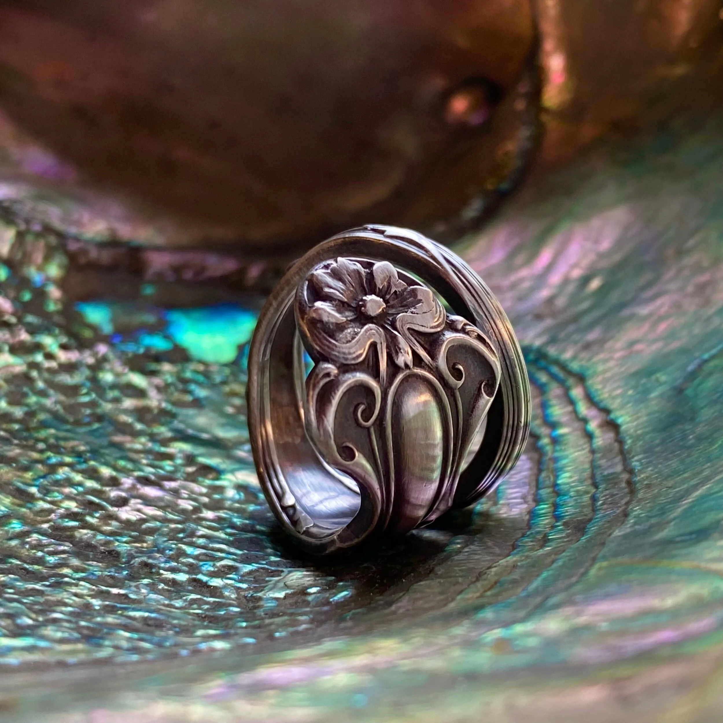 1904 Daisy Sterling Spoon Ring - LadyForge Jewelry