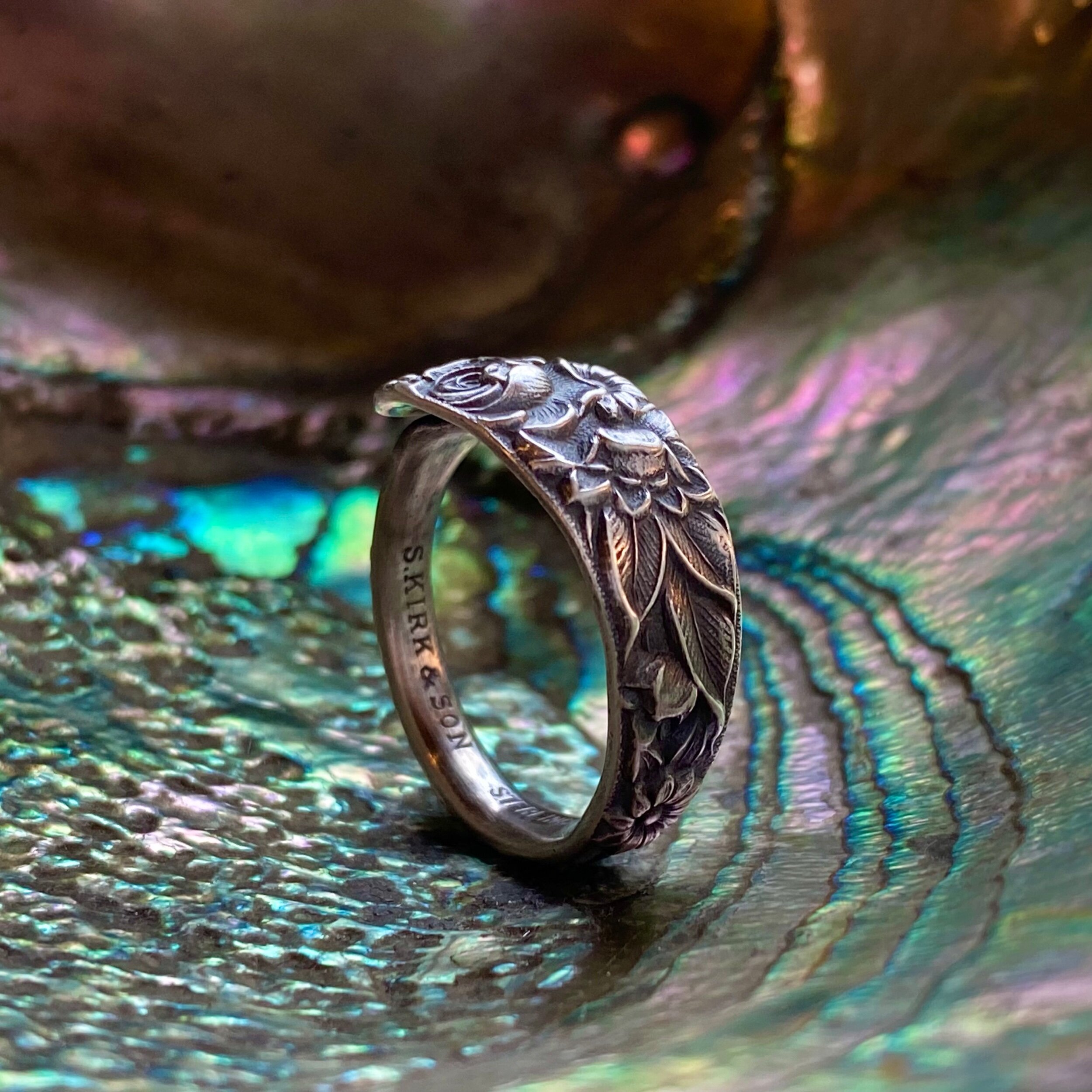 Dainty 1828 Repousse Sterling Spoon Ring (Version A) - LadyForge Jewelry