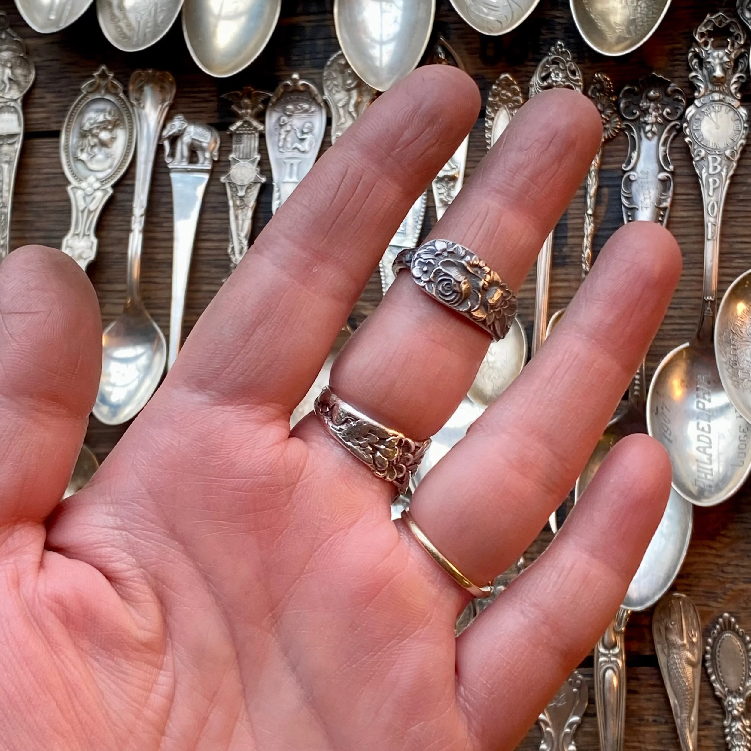 Dainty 1828 Repousse Sterling Spoon Ring (Version A) - LadyForge Jewelry