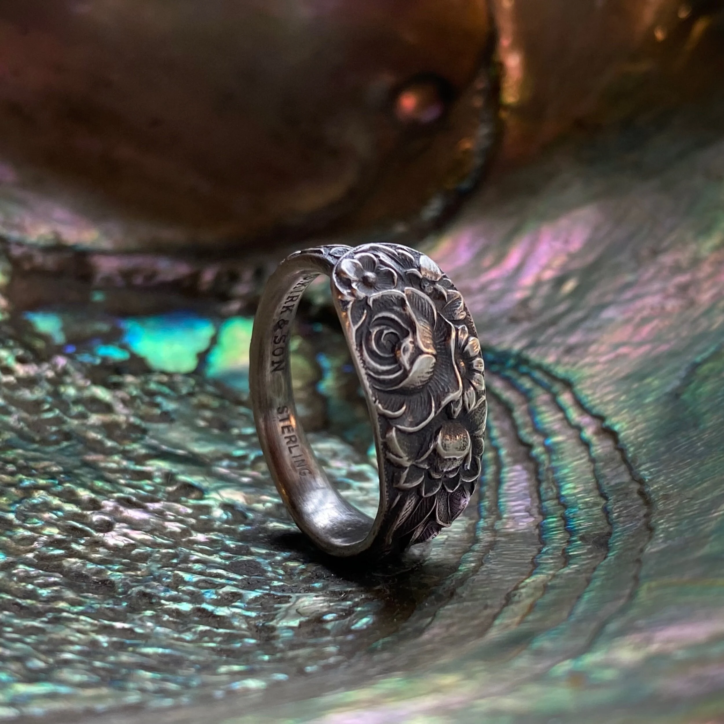 Dainty 1828 Repousse Sterling Spoon Ring (Version A) - LadyForge Jewelry