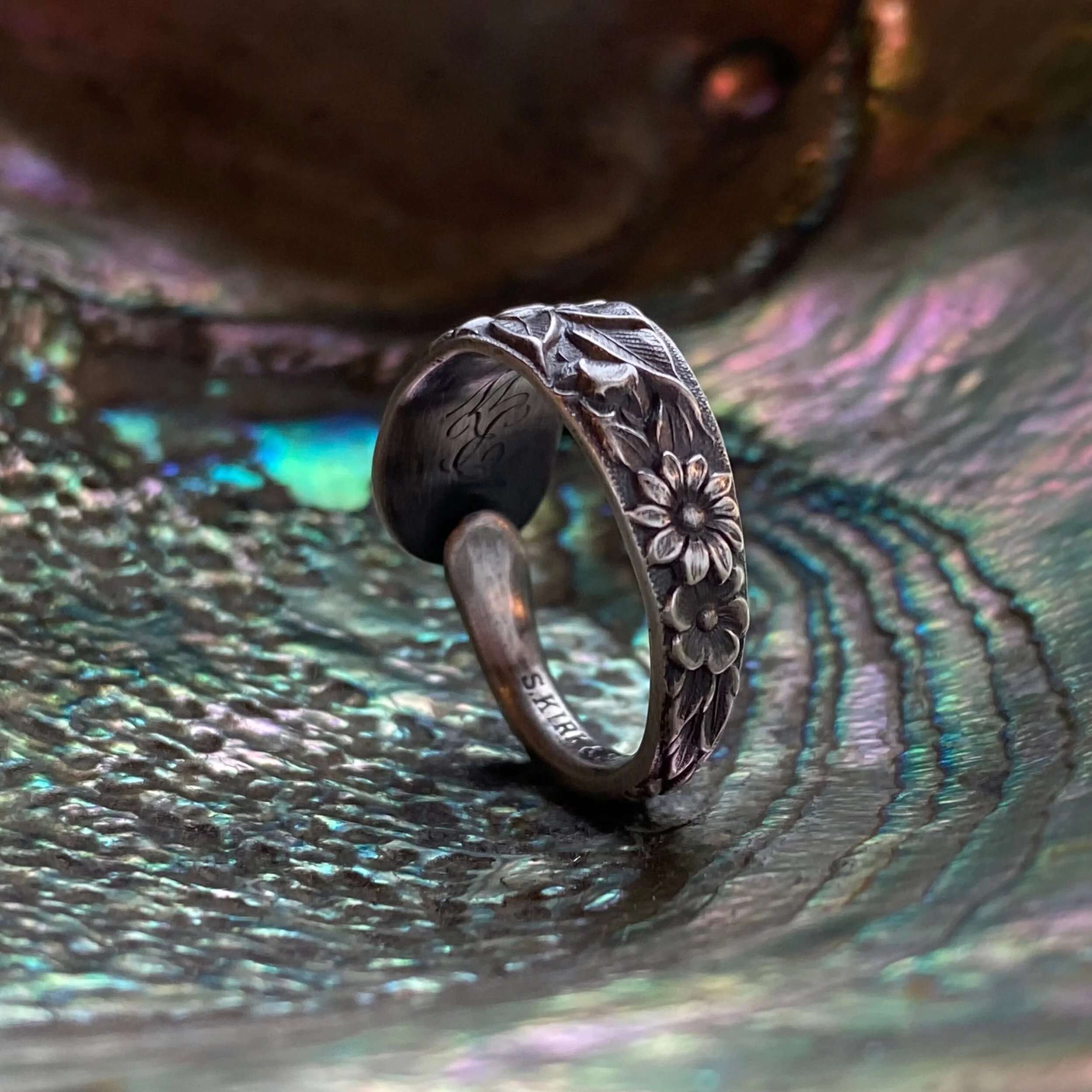 Dainty 1828 Repousse Sterling Spoon Ring (Version A) - LadyForge Jewelry