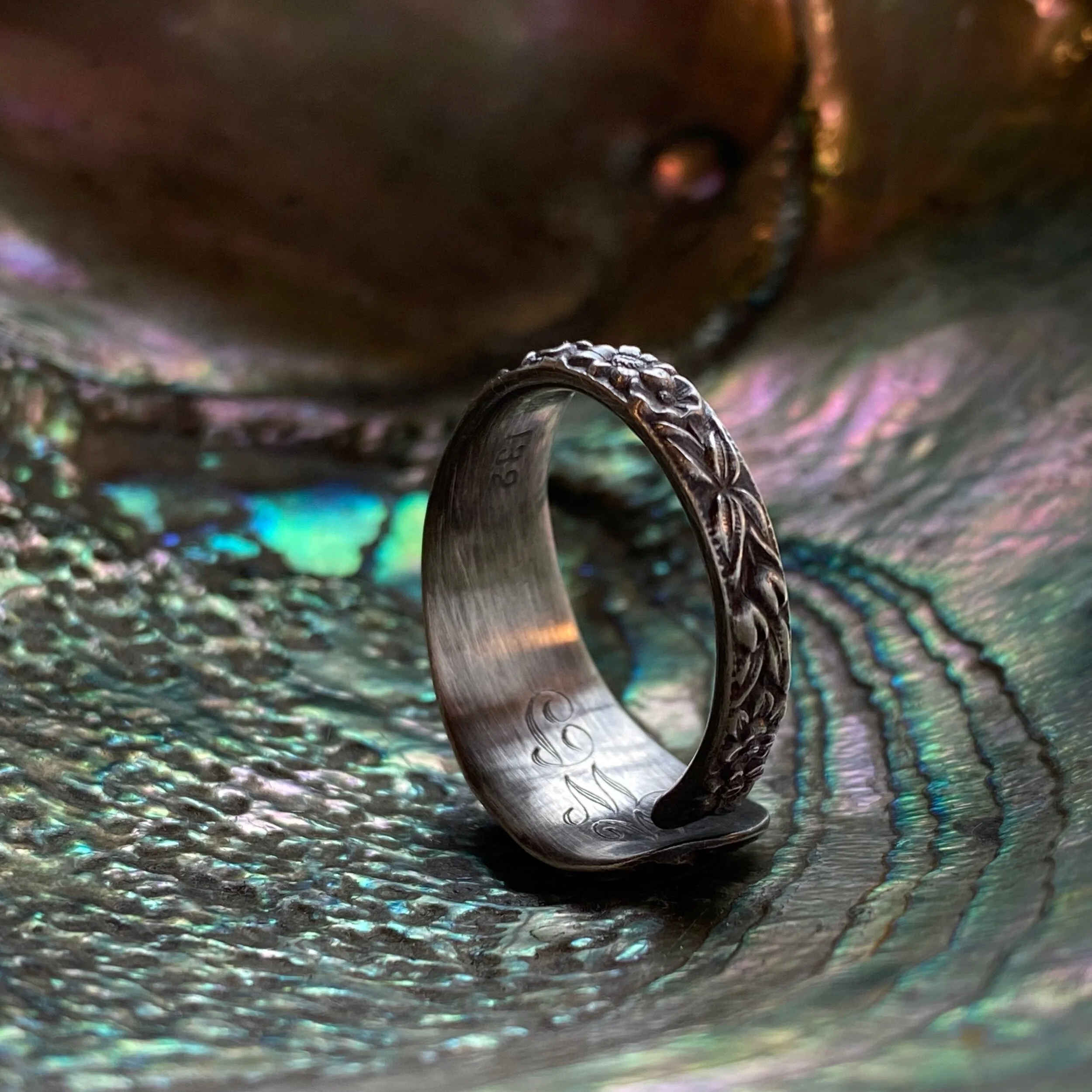 Dainty 1828 Repousse Sterling Spoon Ring - LadyForge Jewelry