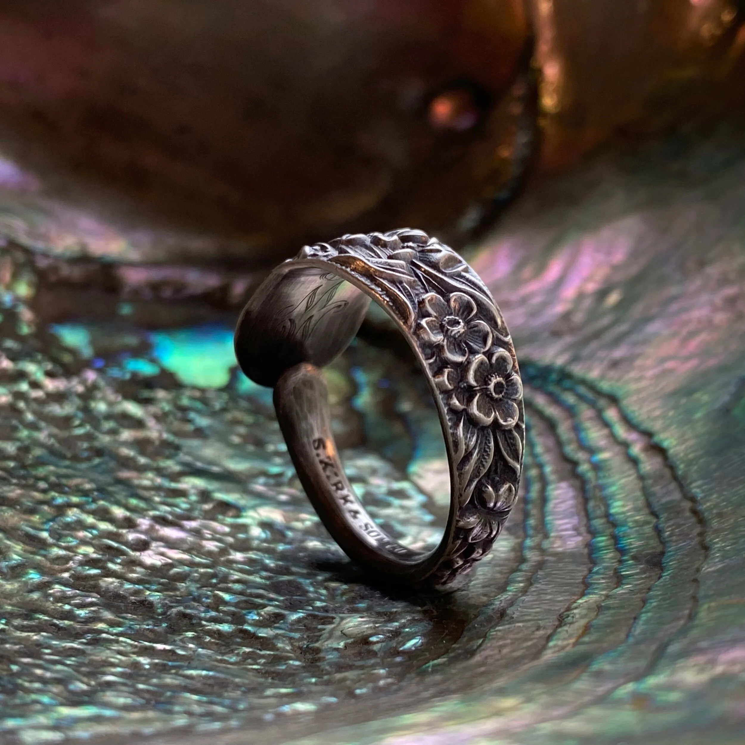 Dainty 1828 Repousse Sterling Spoon Ring - LadyForge Jewelry