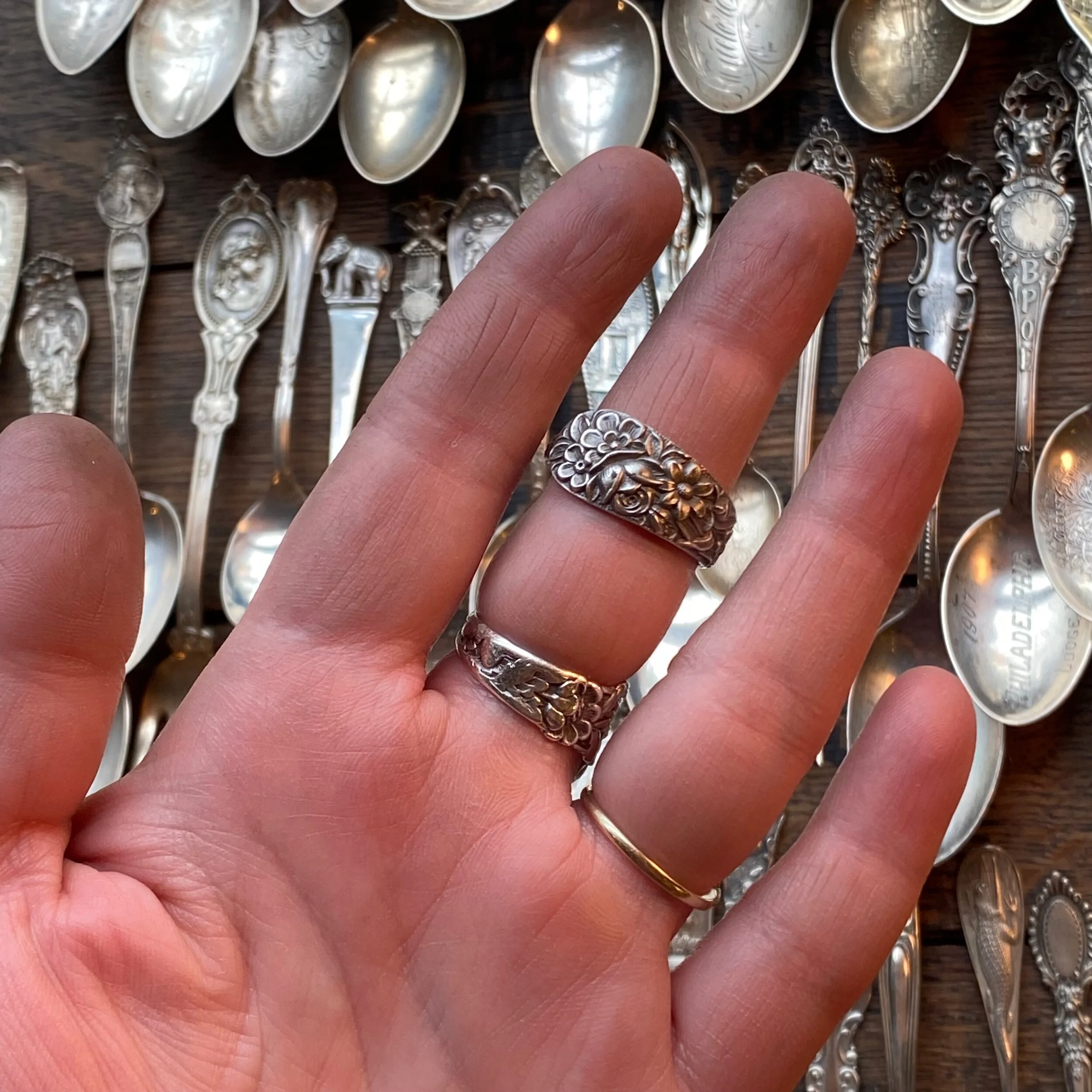 Dainty 1828 Repousse Sterling Spoon Ring - LadyForge Jewelry
