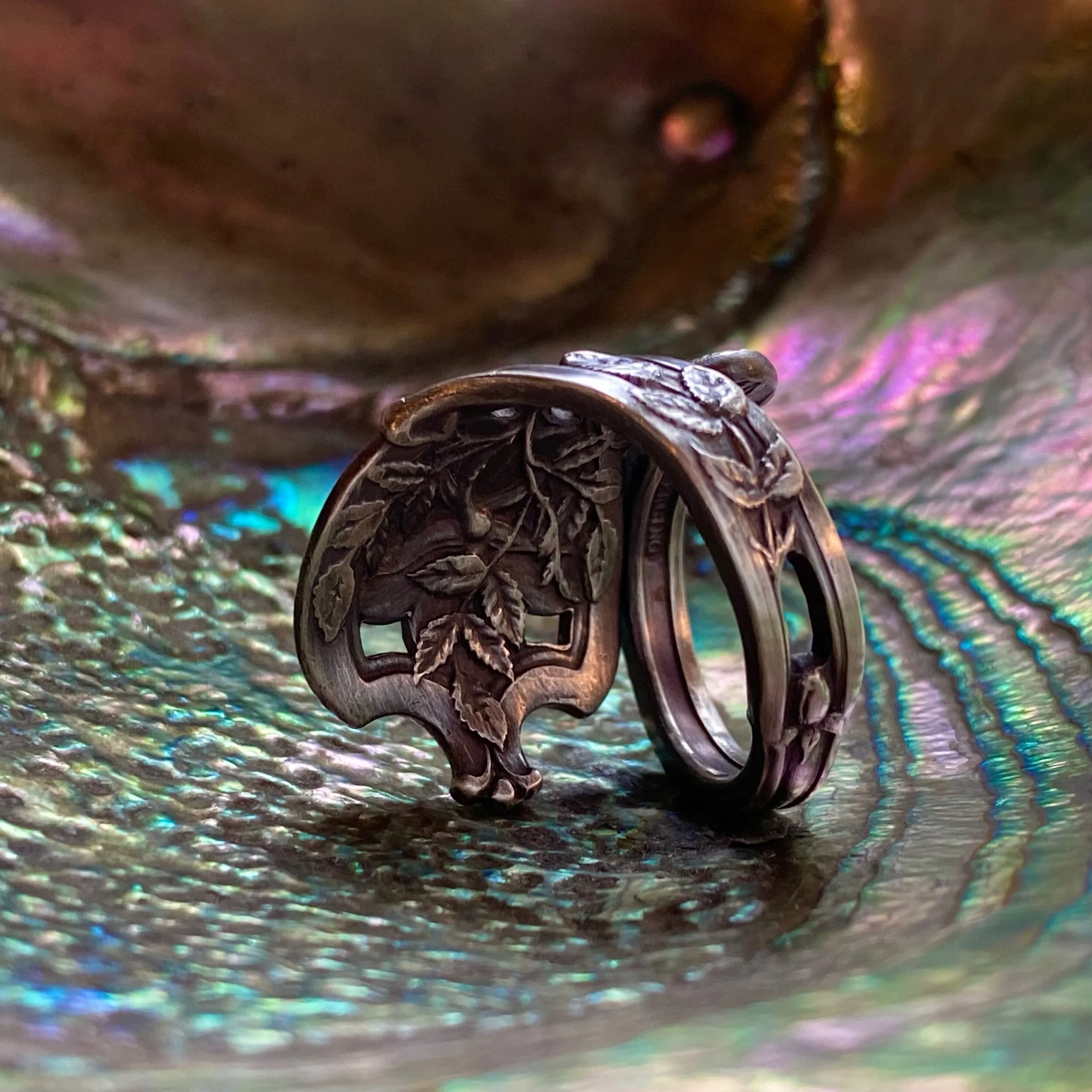 1903 Watson Wild Rose Sterling Spoon Ring - LadyForge Jewelry
