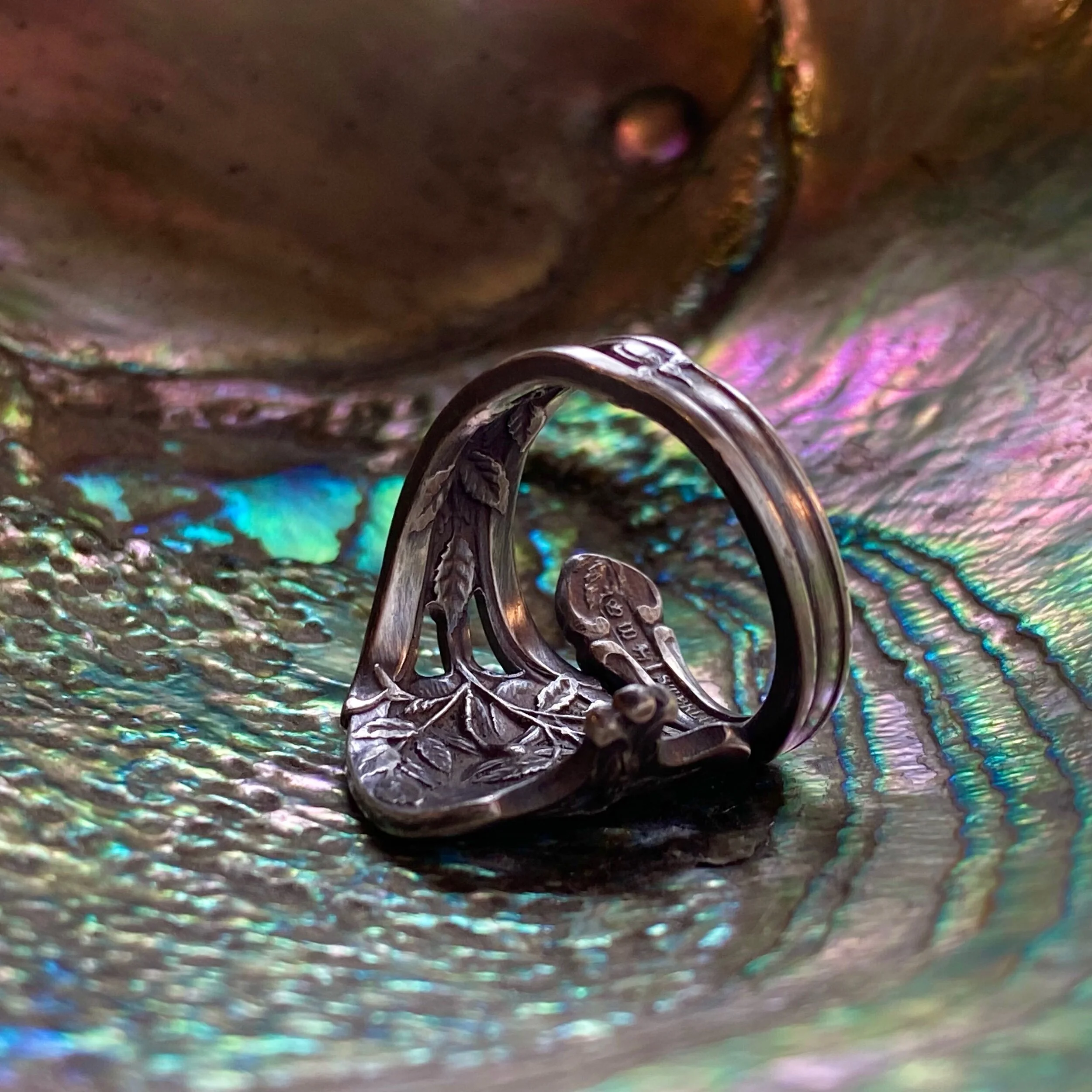 1903 Watson Wild Rose Sterling Spoon Ring - LadyForge Jewelry