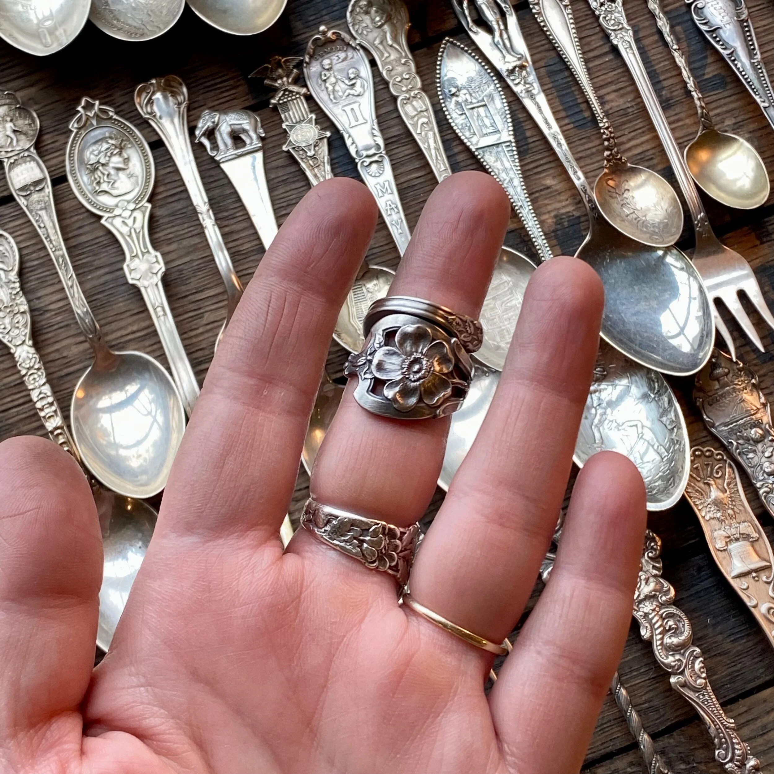 1903 Watson Wild Rose Sterling Spoon Ring - LadyForge Jewelry