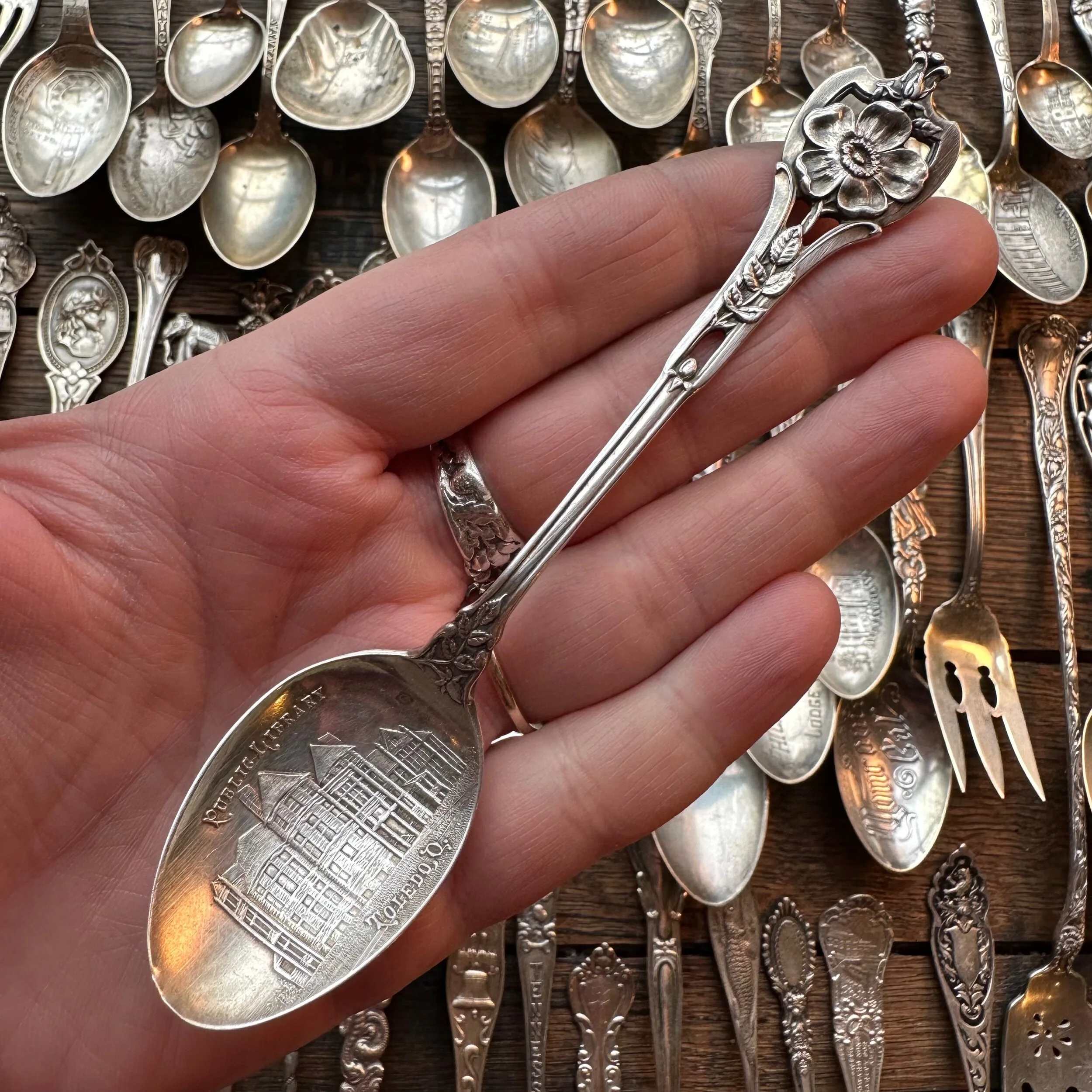 1903 Watson Wild Rose Sterling Spoon Ring - LadyForge Jewelry