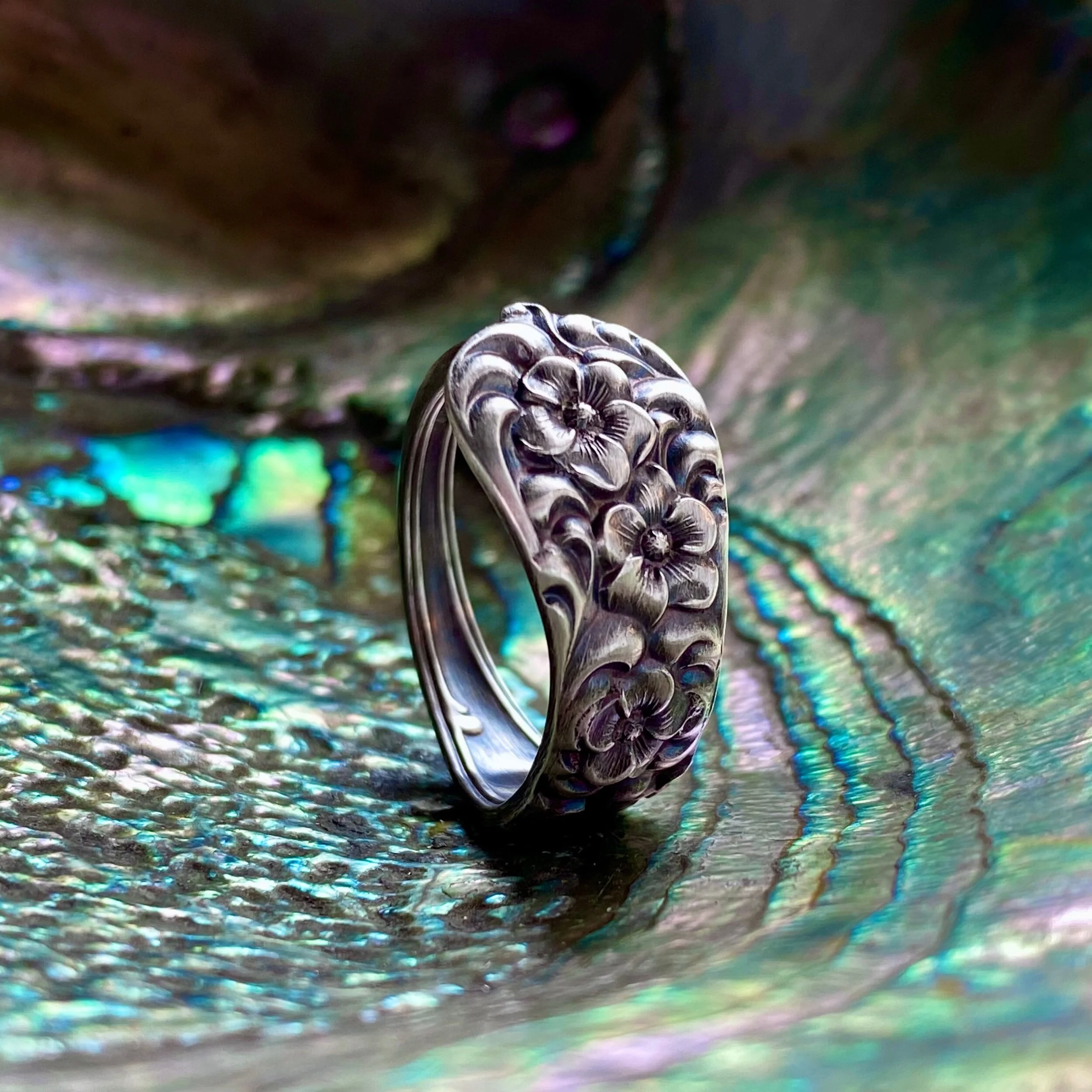 1888 Rococo Sterling Spoon Ring - LadyForge Jewelry