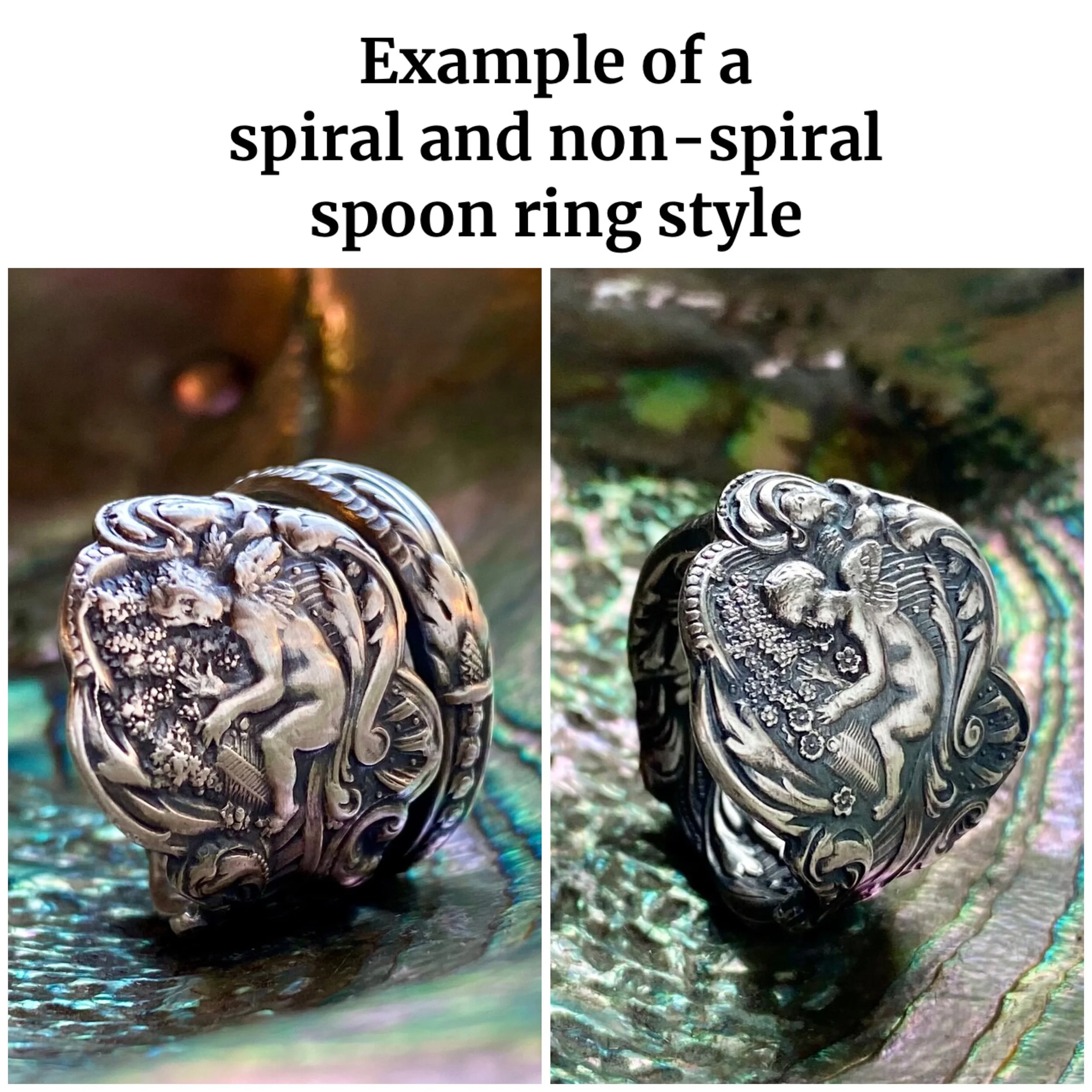 1888 Versailles Mother and Child Sterling Spoon Ring - LadyForge Jewelry