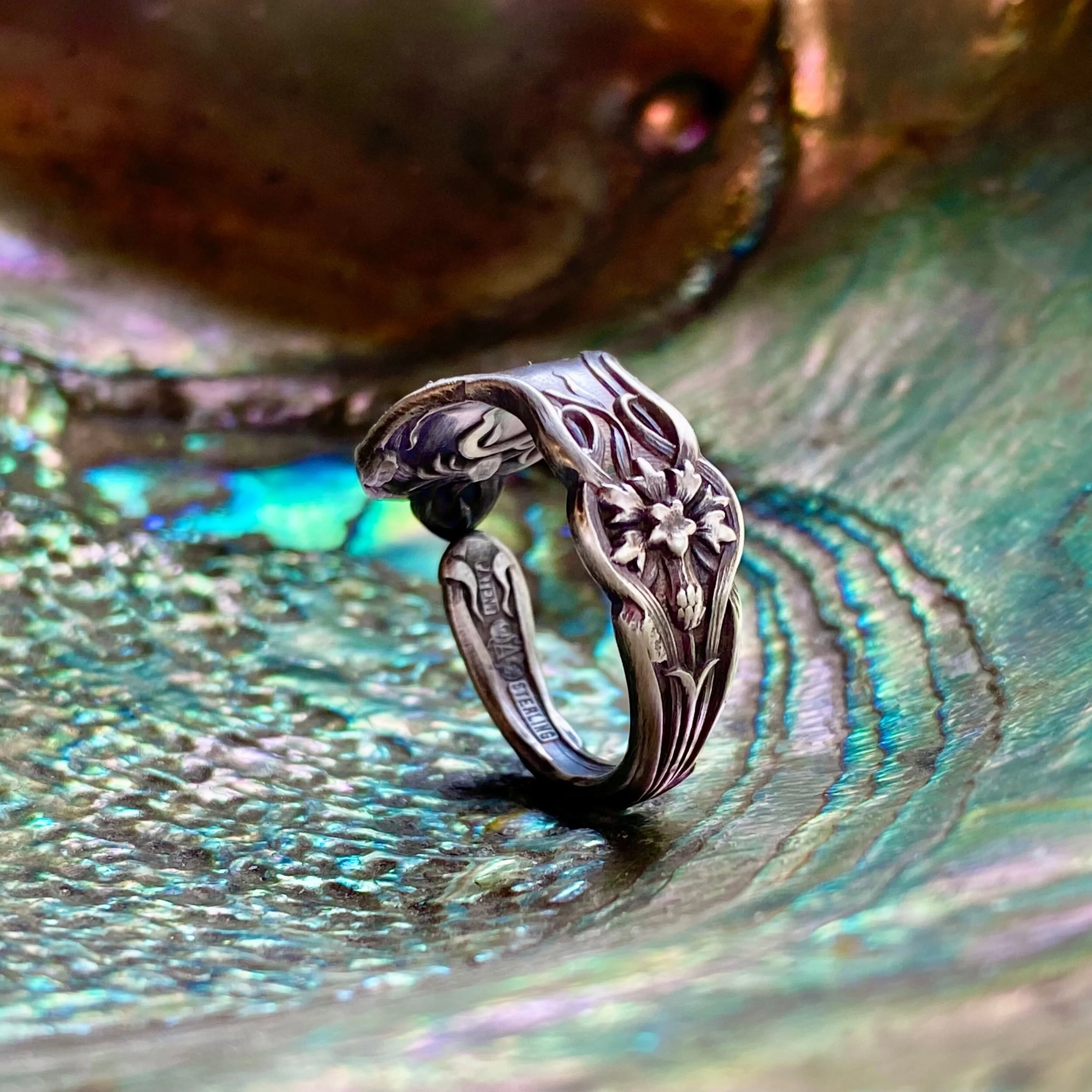 1900 Majestic Sterling Spoon Ring - LadyForge Jewelry