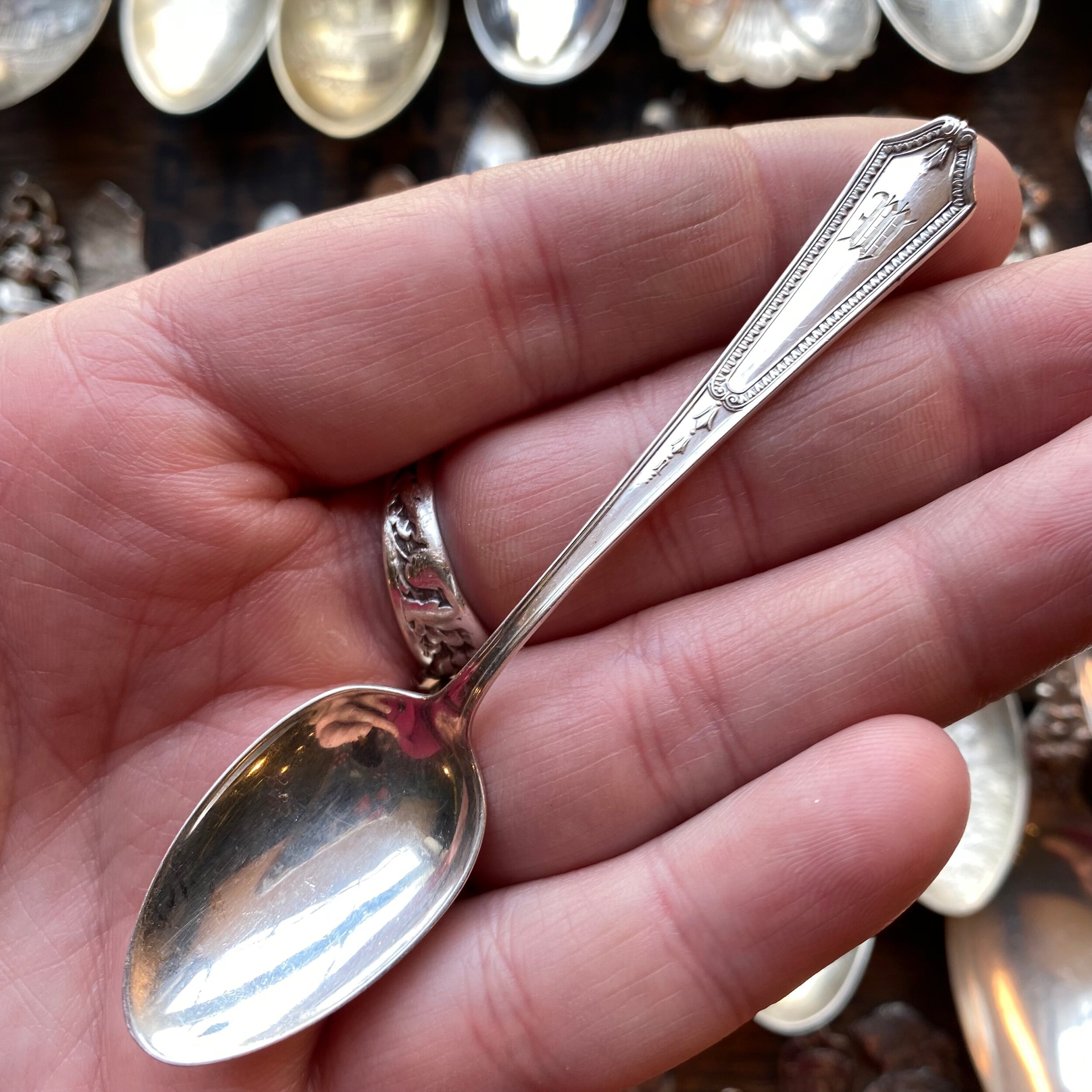 1923 Monogram W Sterling Spoon Ring - LadyForge Jewelry