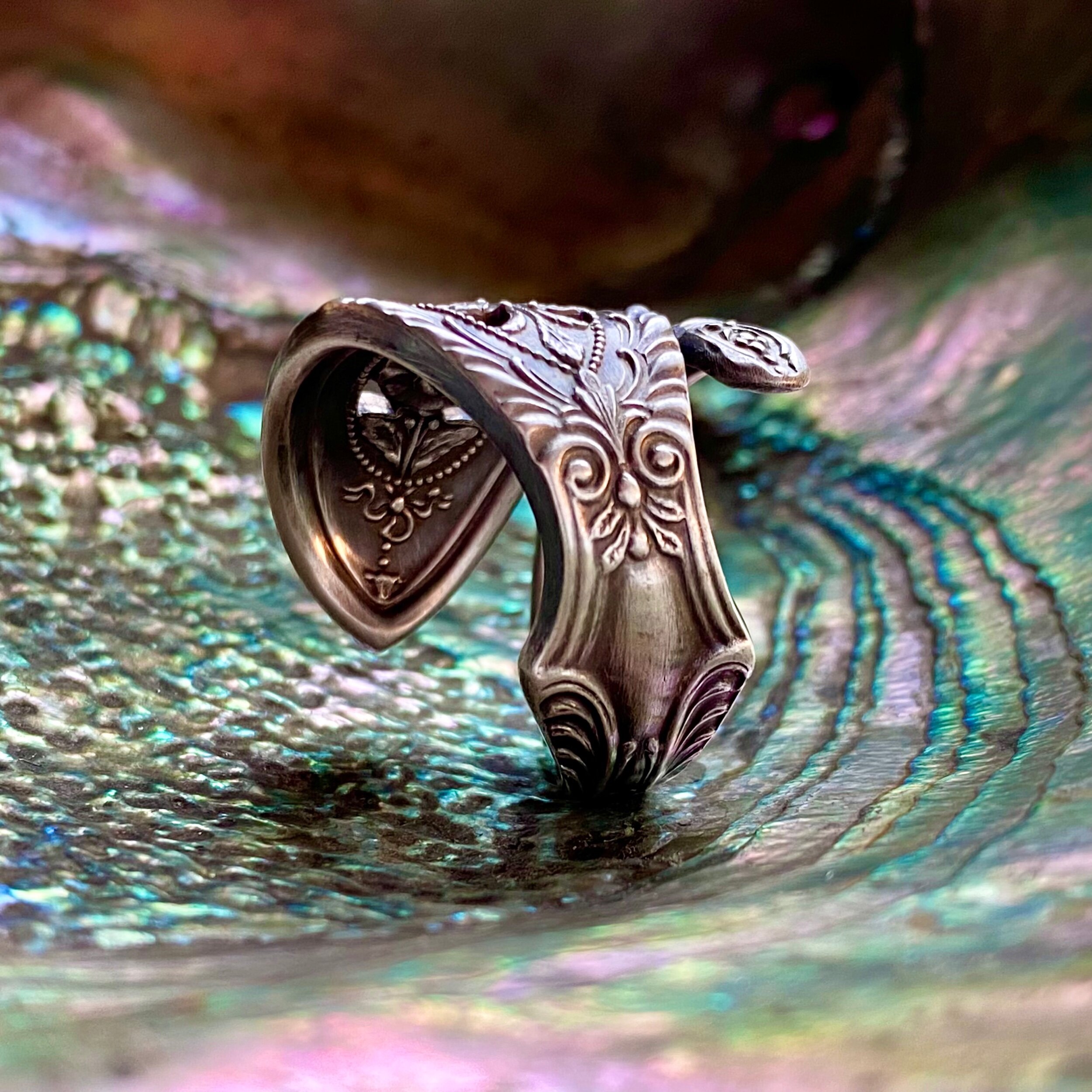 1938 Valenciennes Sterling Spoon Ring - LadyForge Jewelry