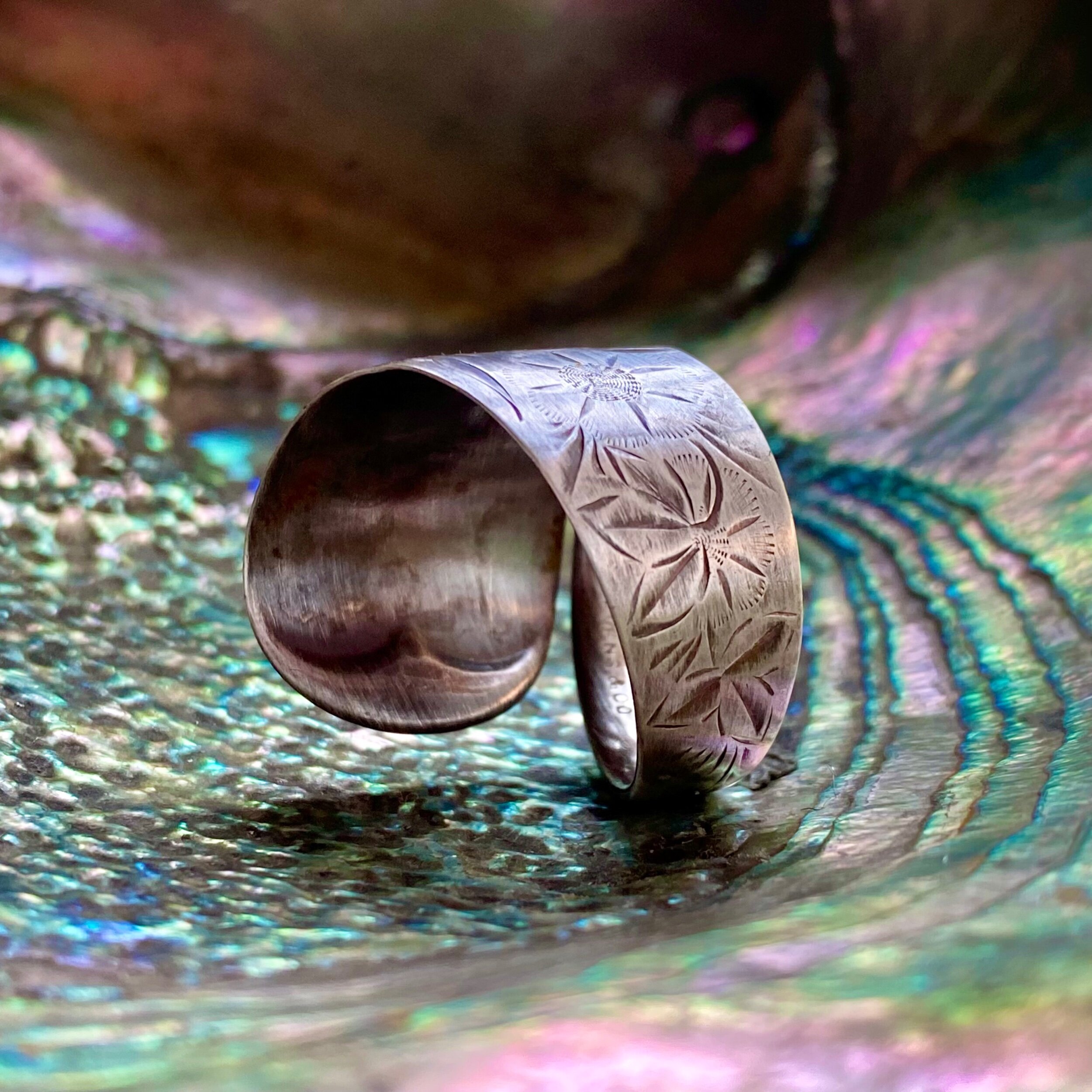 1880 Monogram C - Brightcut Sterling Spoon Ring - LadyForge Jewelry