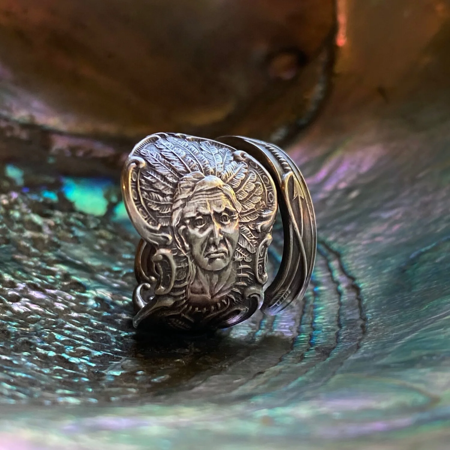 1890s Chief Sterling Spoon Ring - LadyForge Jewelry