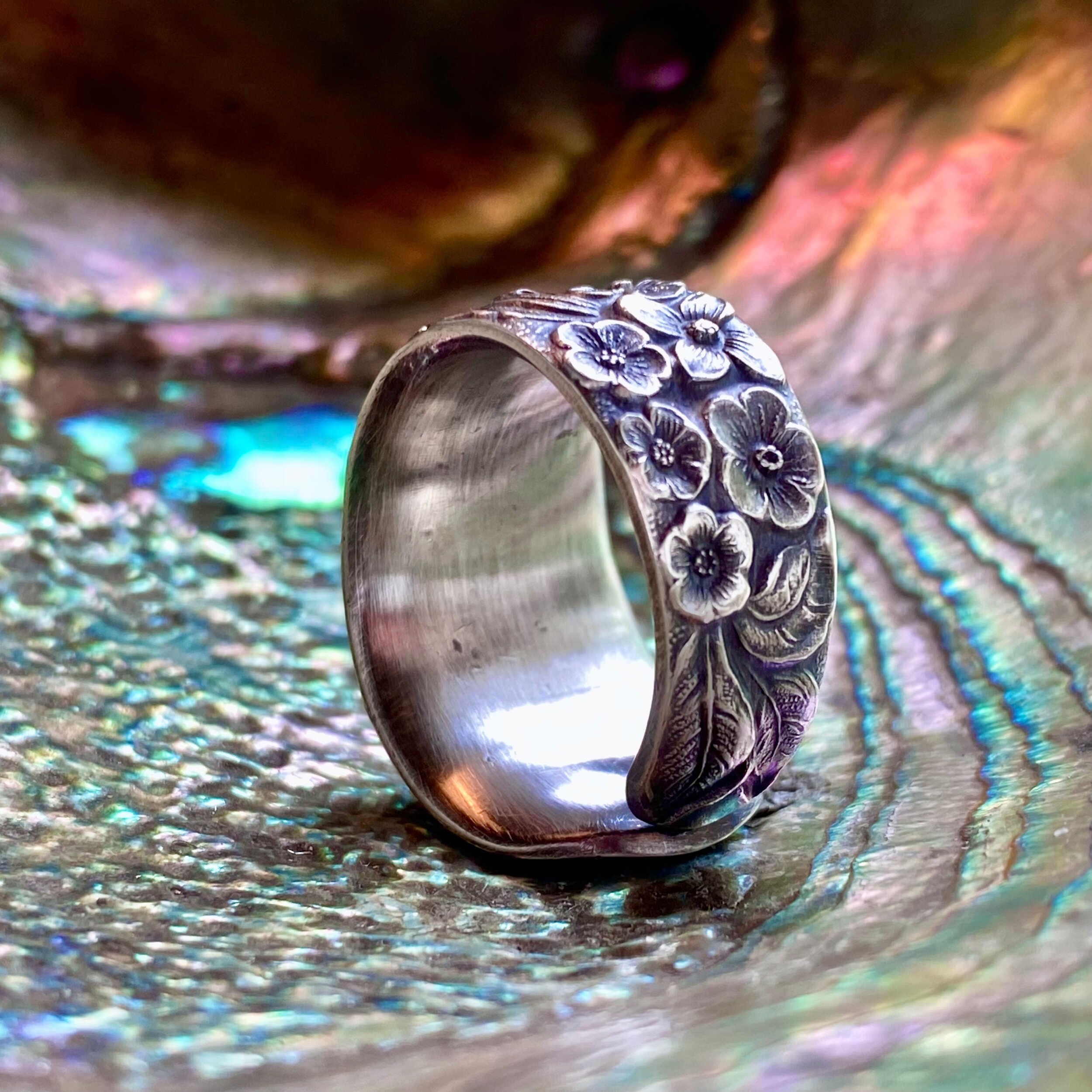 1892 Stieff Rose (Version A) Sterling Spoon Ring - LadyForge Jewelry
