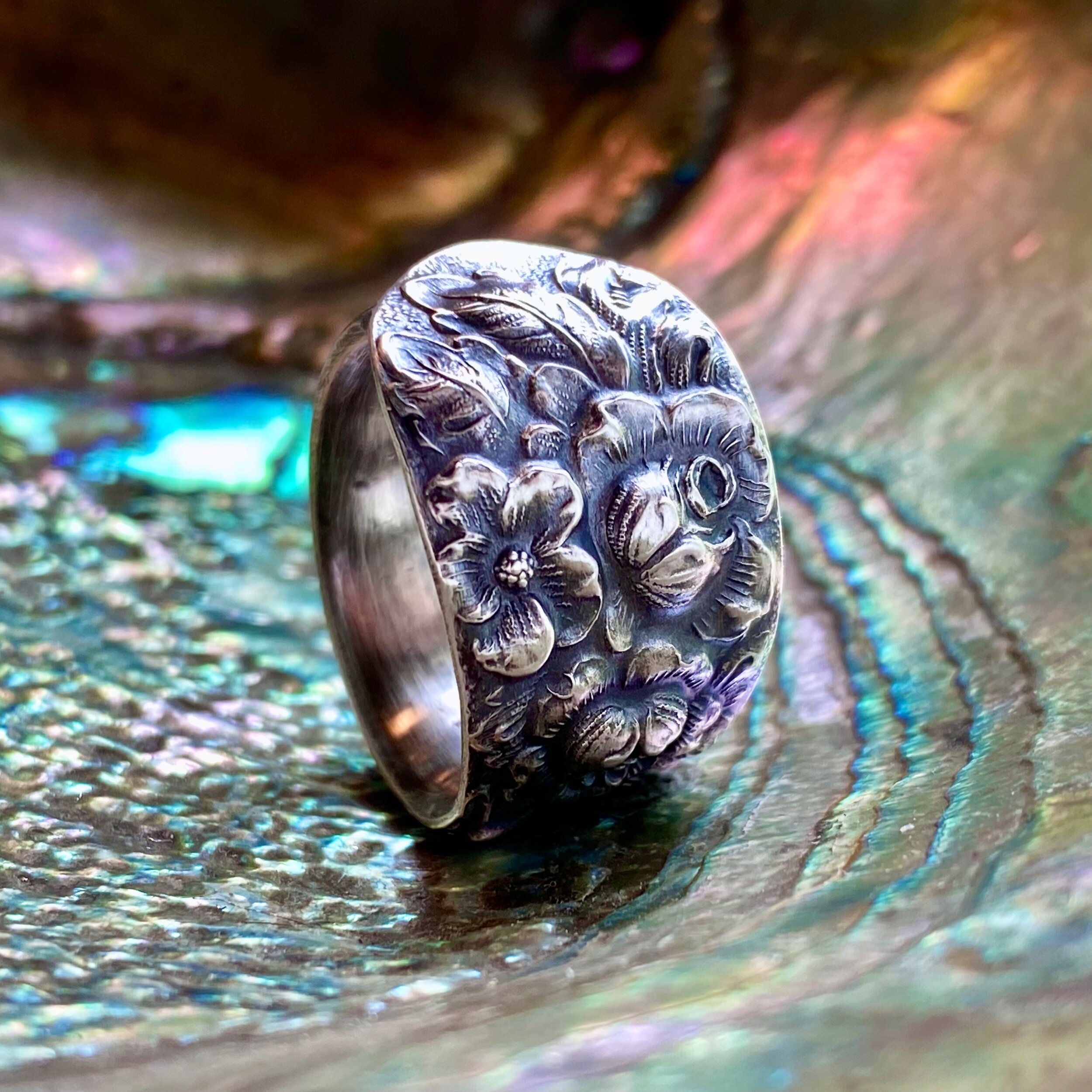 1892 Stieff Rose (Version A) Sterling Spoon Ring - LadyForge Jewelry