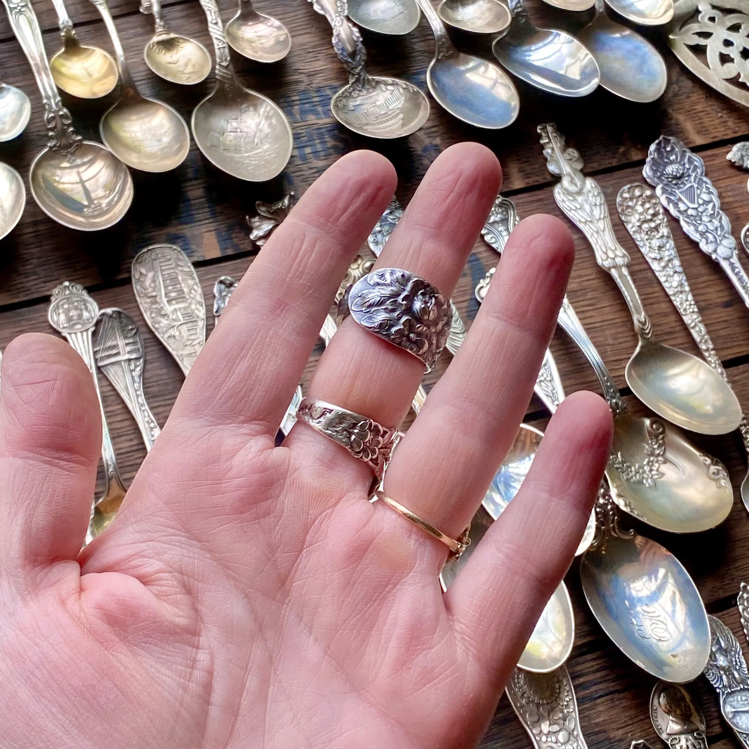 1892 Stieff Rose (Version A) Sterling Spoon Ring - LadyForge Jewelry