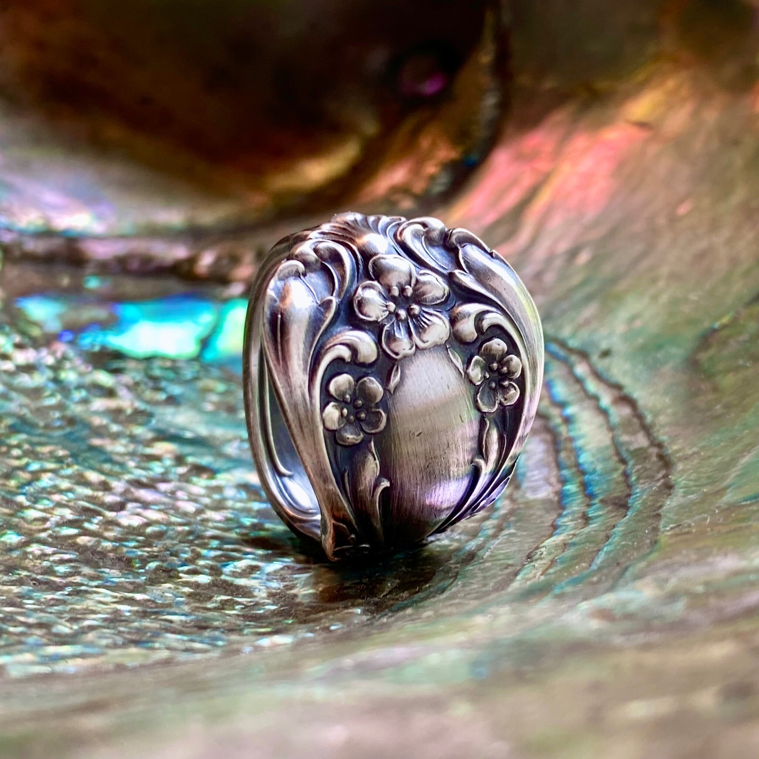 1940 Chateau Rose Sterling Spoon Ring - LadyForge Jewelry