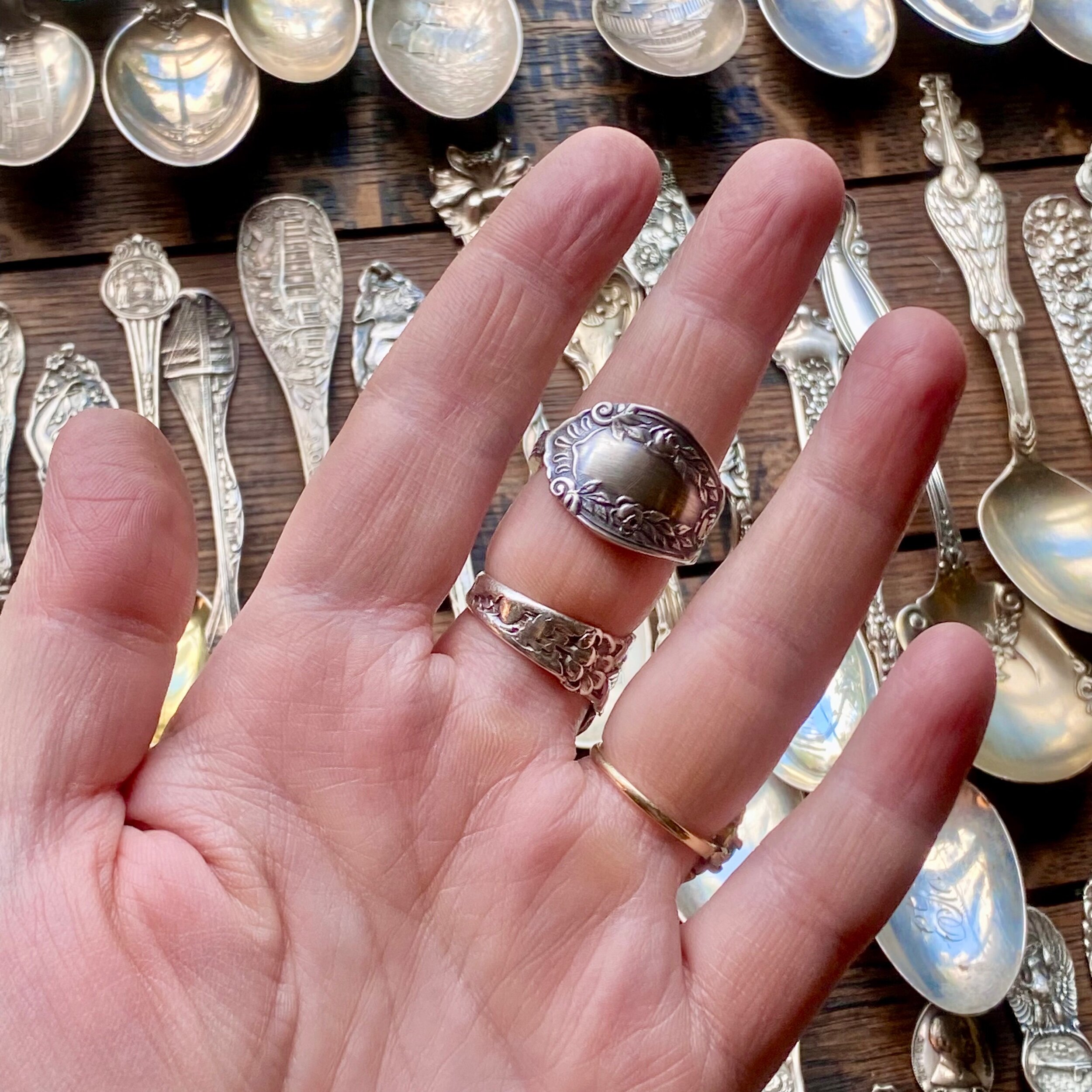 1935 American Beauty Sterling Spoon Ring - LadyForge Jewelry