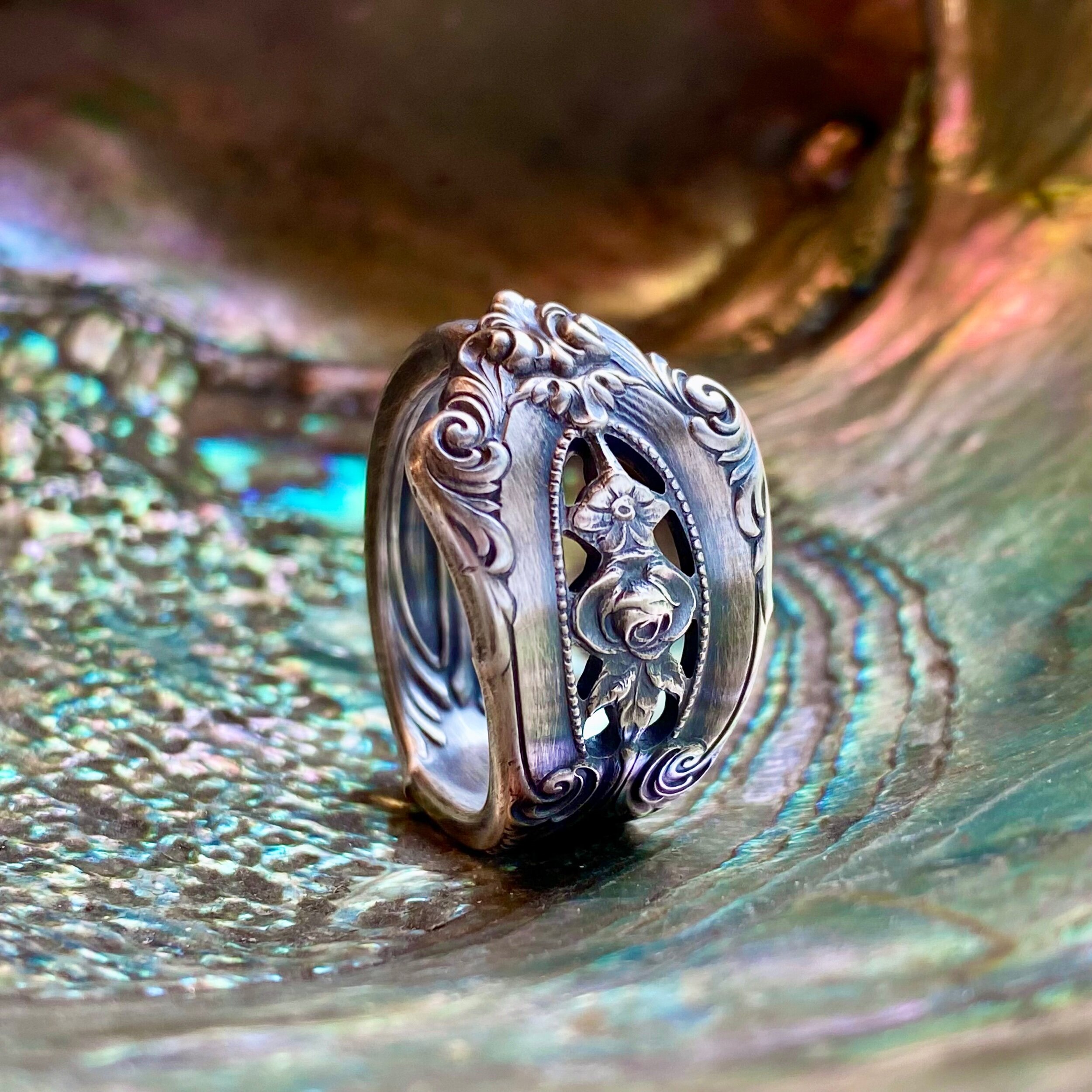 1934 Rose Point Sterling Spoon Ring - LadyForge Jewelry