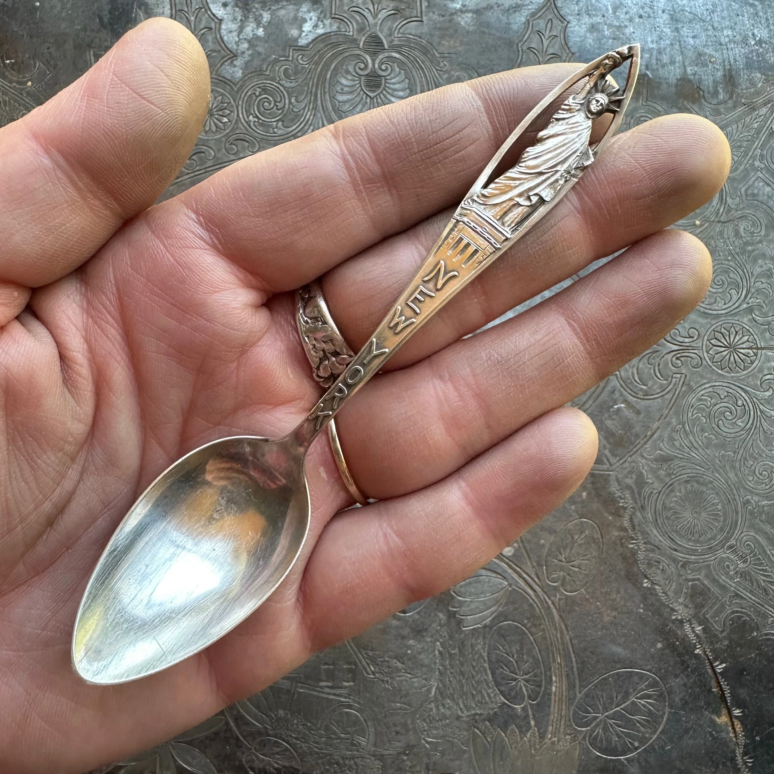 Statue of Liberty Pierced Sterling Spoon Ring - LadyForge Jewelry