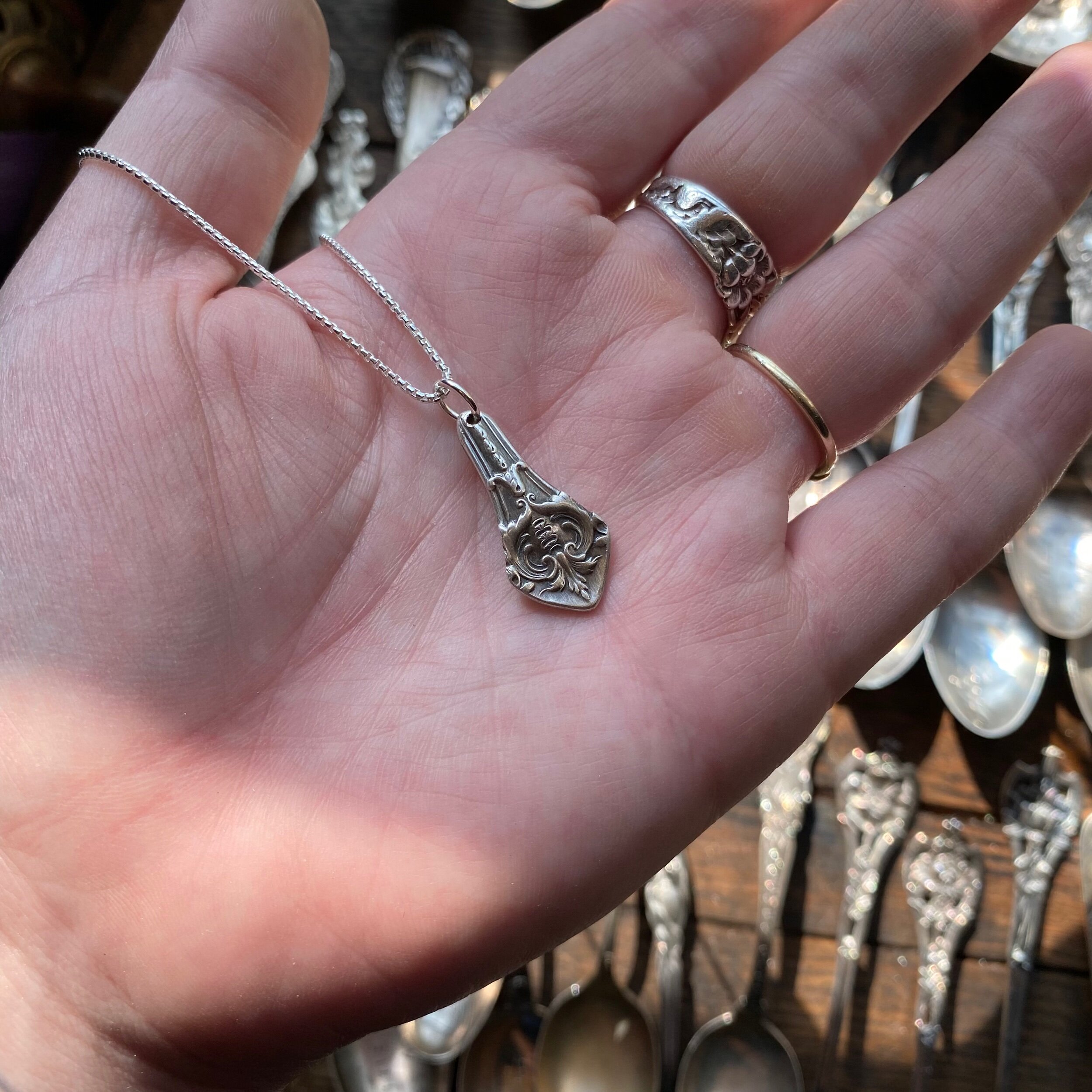 1907 Sterling Spoon Drop Necklace - LadyForge Jewelry