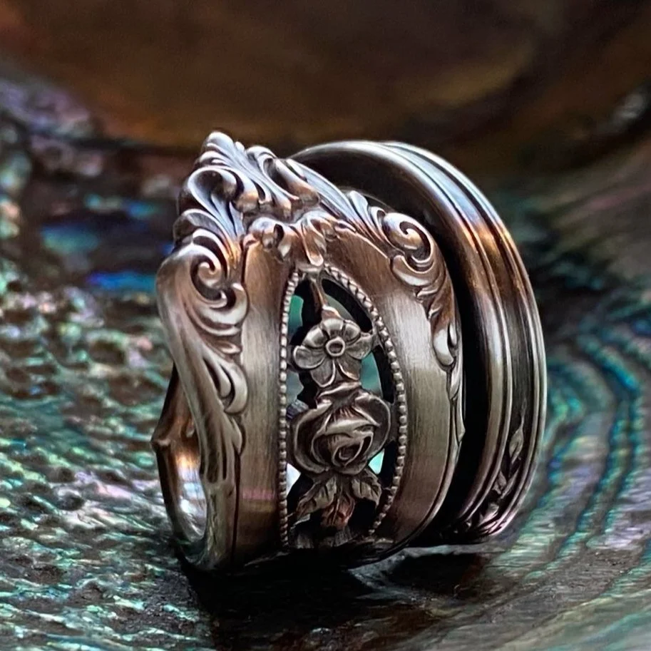 Rose Point Sterling Silver Spoon Rings | Lady Forge