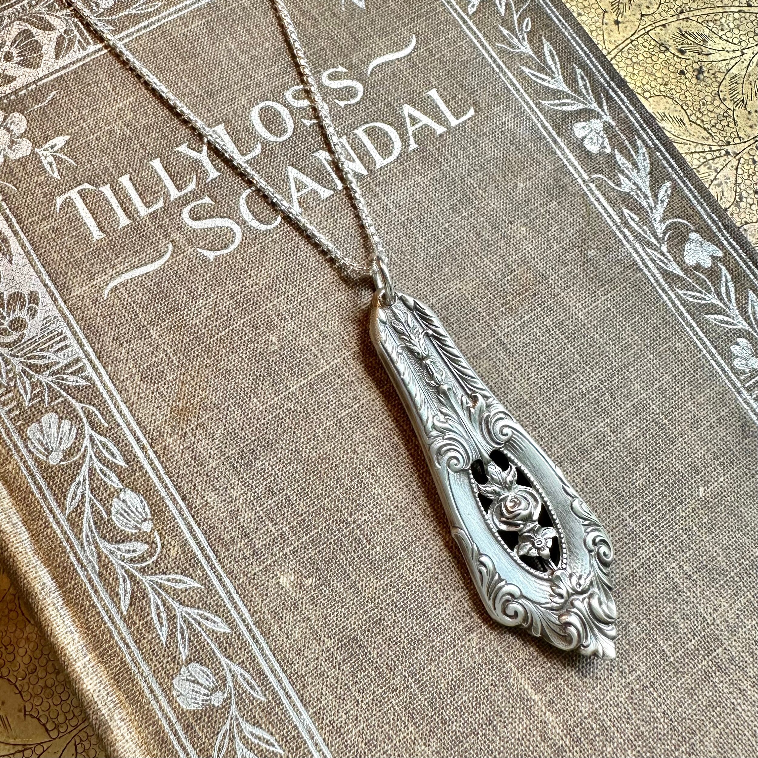 1934 Rose Point Sterling Spoon Necklace - LadyForge Jewelry