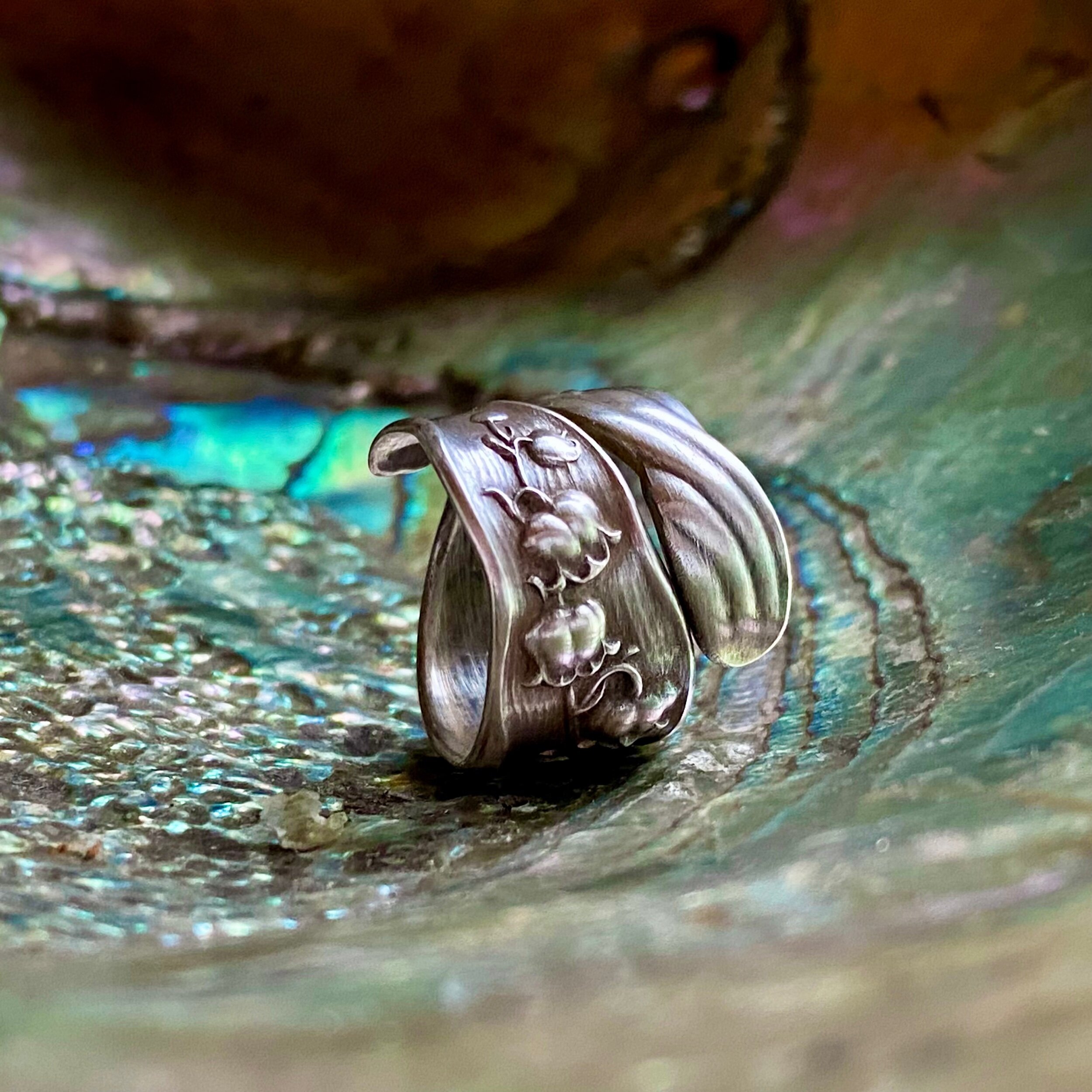 Dainty 1885 Lily of the Valley Sterling Spoon Ring - LadyForge Jewelry