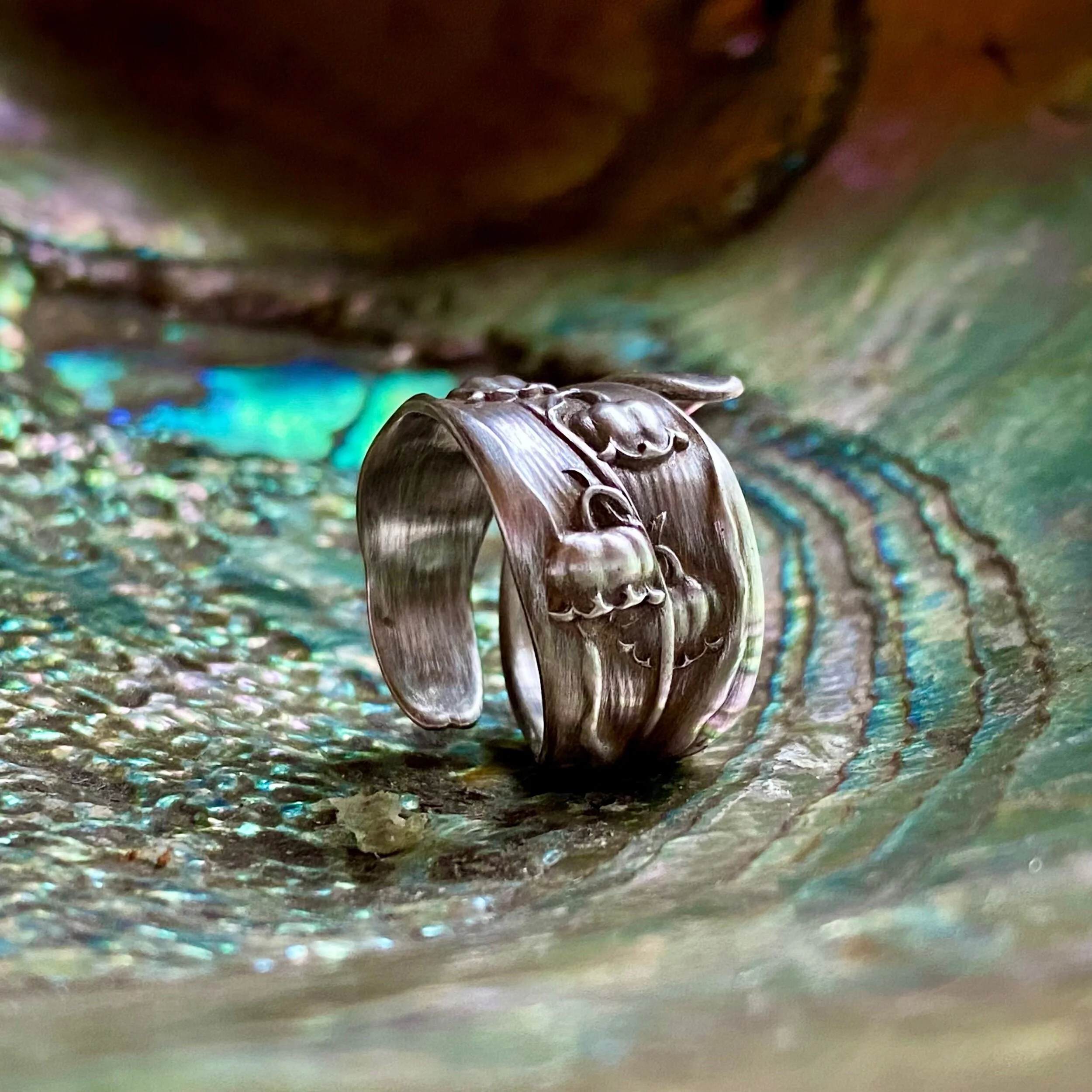 Dainty 1885 Lily of the Valley Sterling Spoon Ring - LadyForge Jewelry