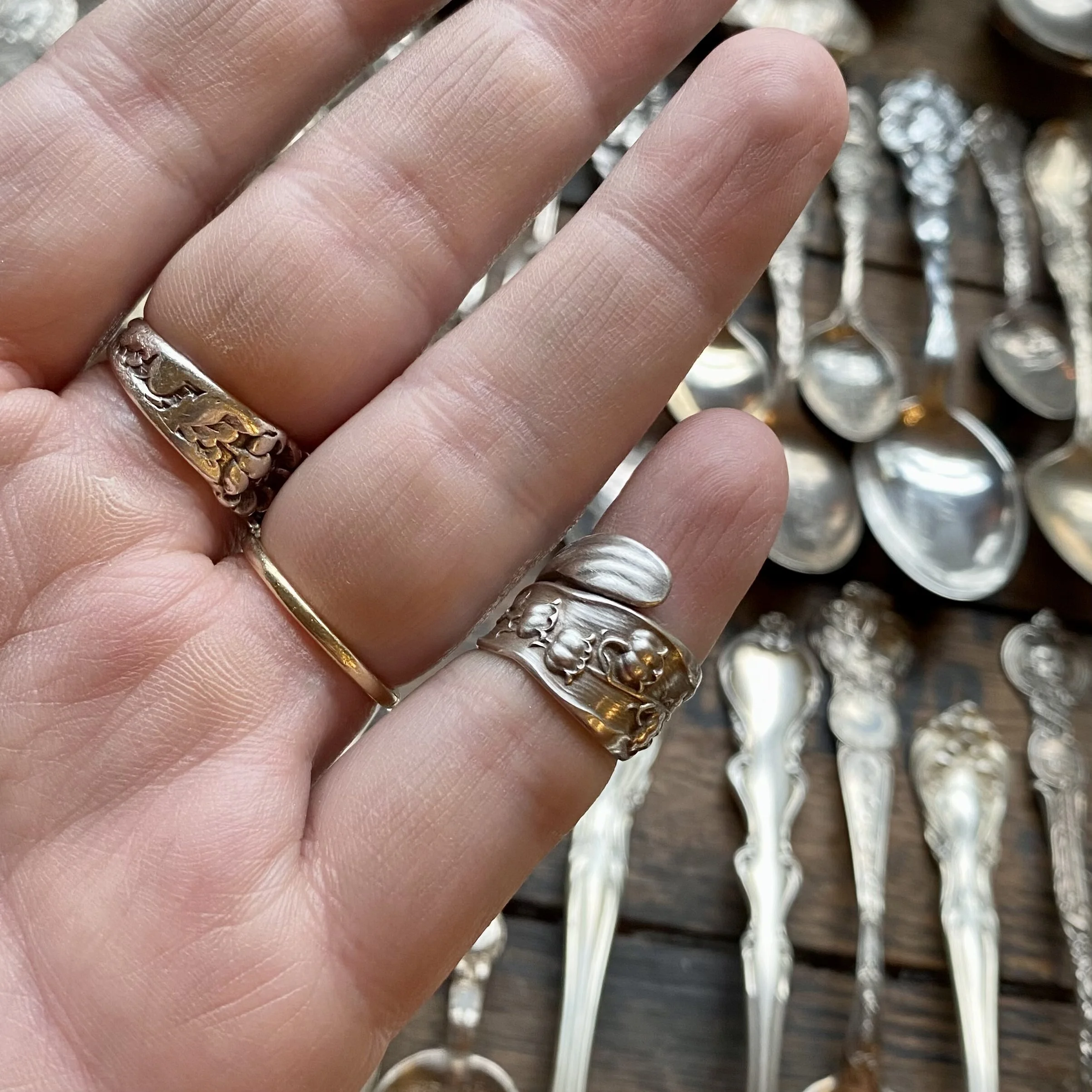 Dainty 1885 Lily of the Valley Sterling Spoon Ring - LadyForge Jewelry