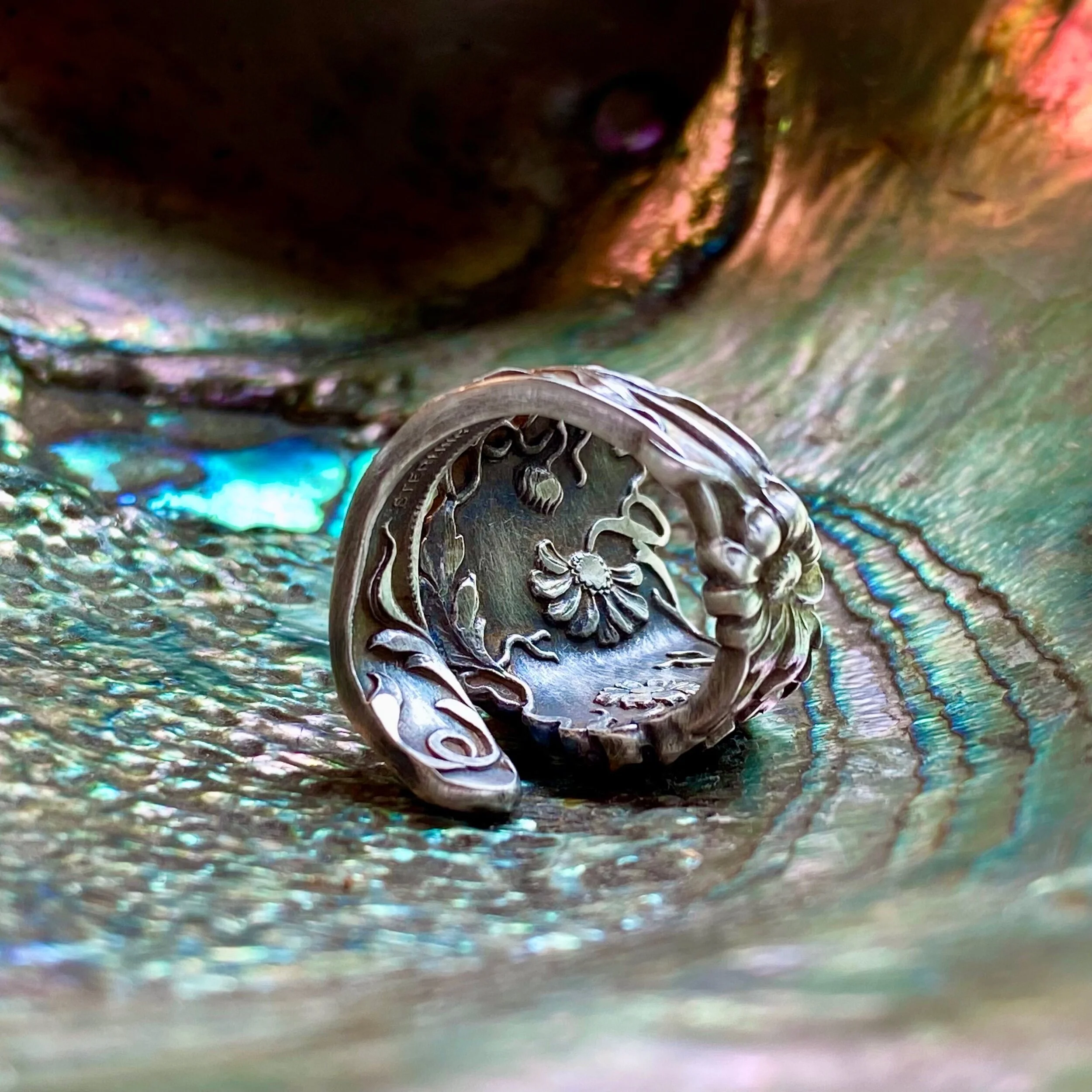 1908 Daisy Sterling Spoon Ring - LadyForge Jewelry