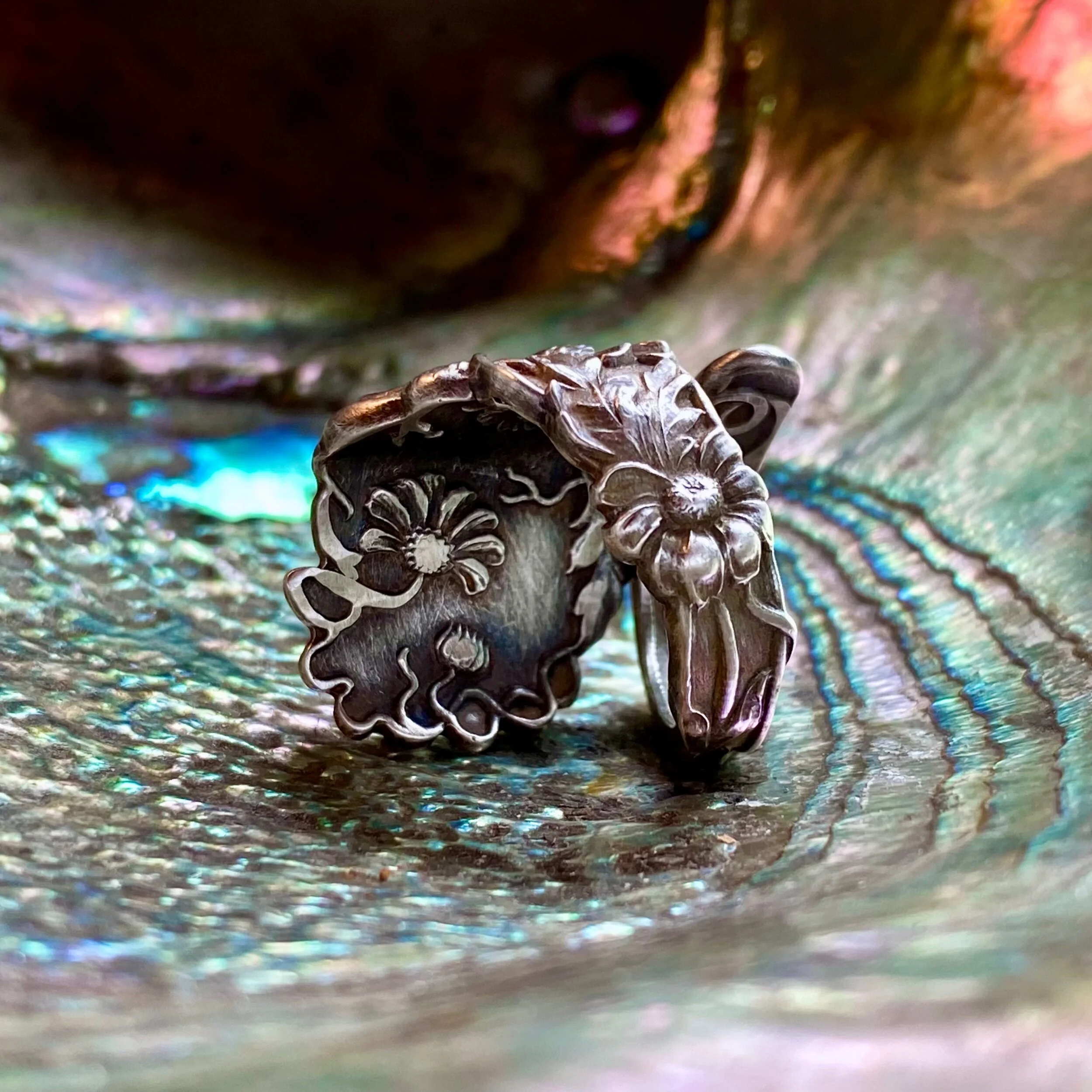 1908 Daisy Sterling Spoon Ring - LadyForge Jewelry