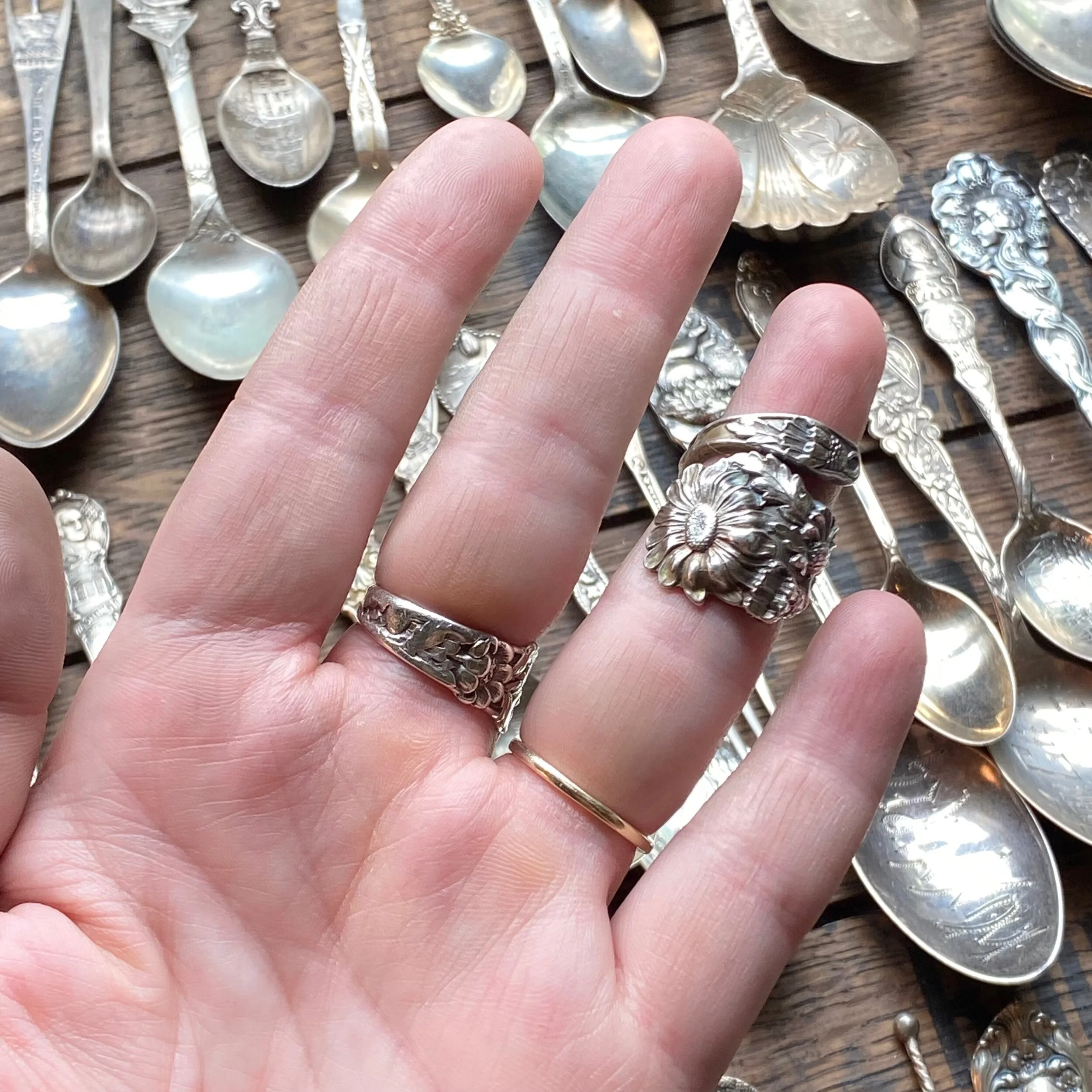 1908 Daisy Sterling Spoon Ring - LadyForge Jewelry