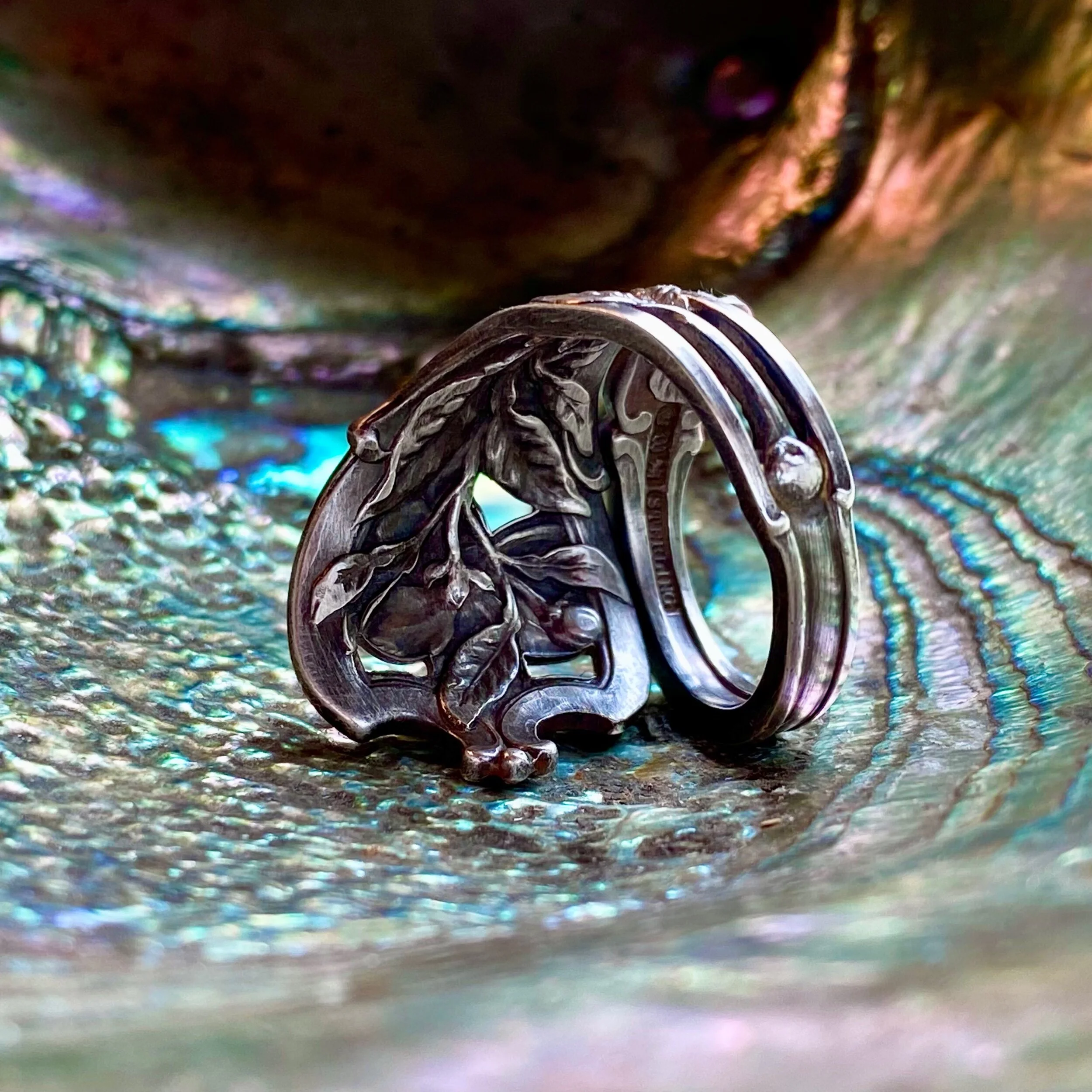 1903 Orange Blossom Sterling Spoon Ring - LadyForge Jewelry
