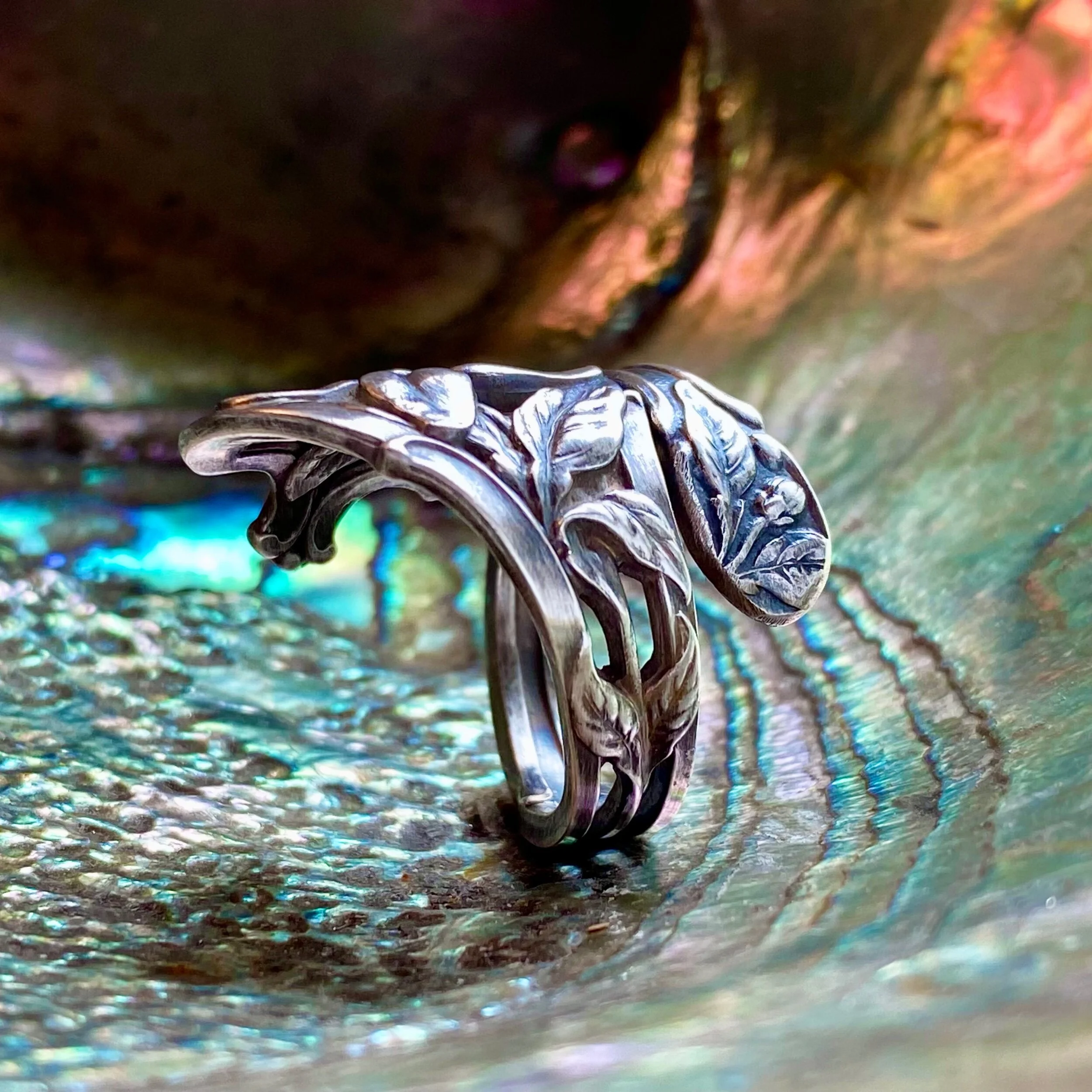 1903 Orange Blossom Sterling Spoon Ring - LadyForge Jewelry