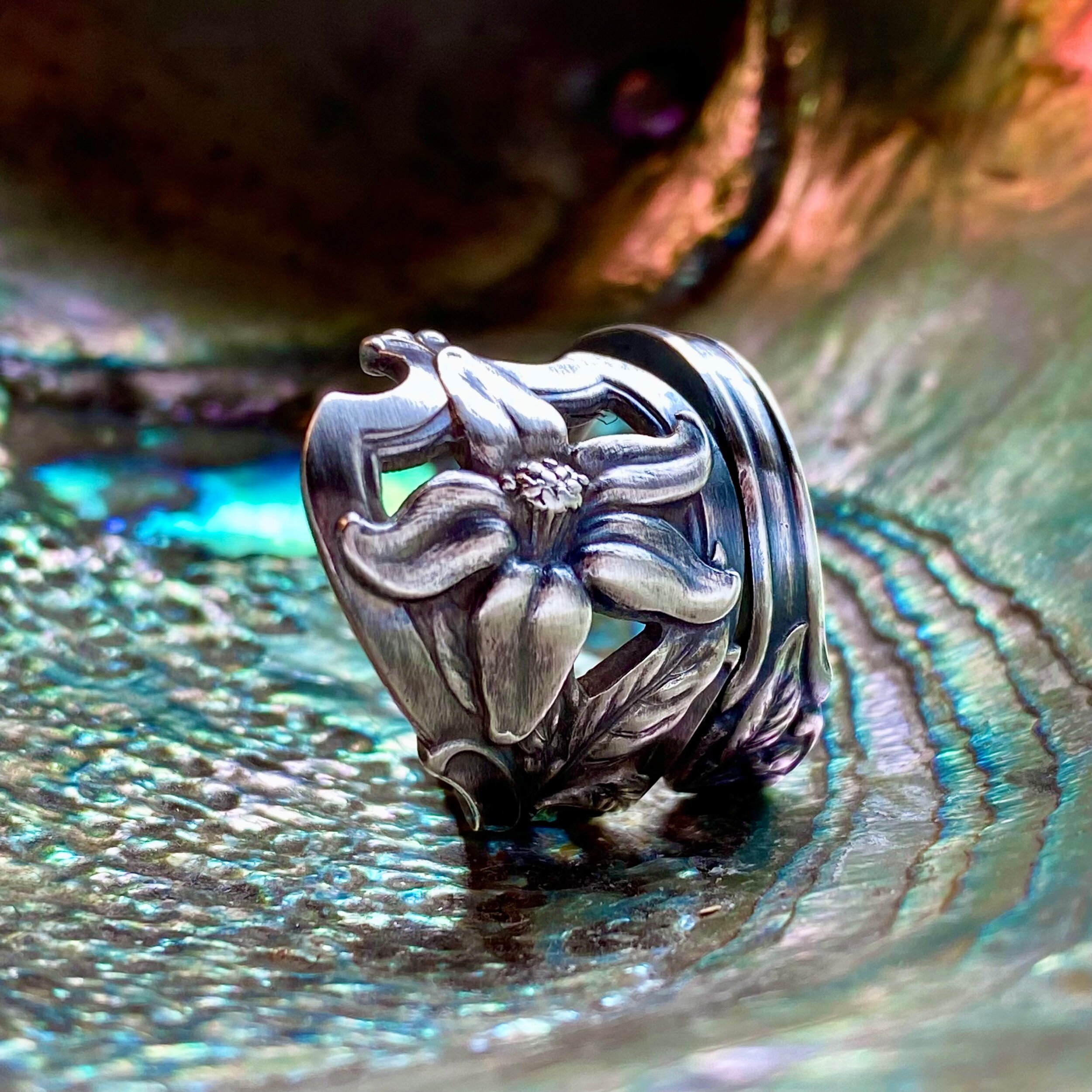1903 Orange Blossom Sterling Spoon Ring - LadyForge Jewelry