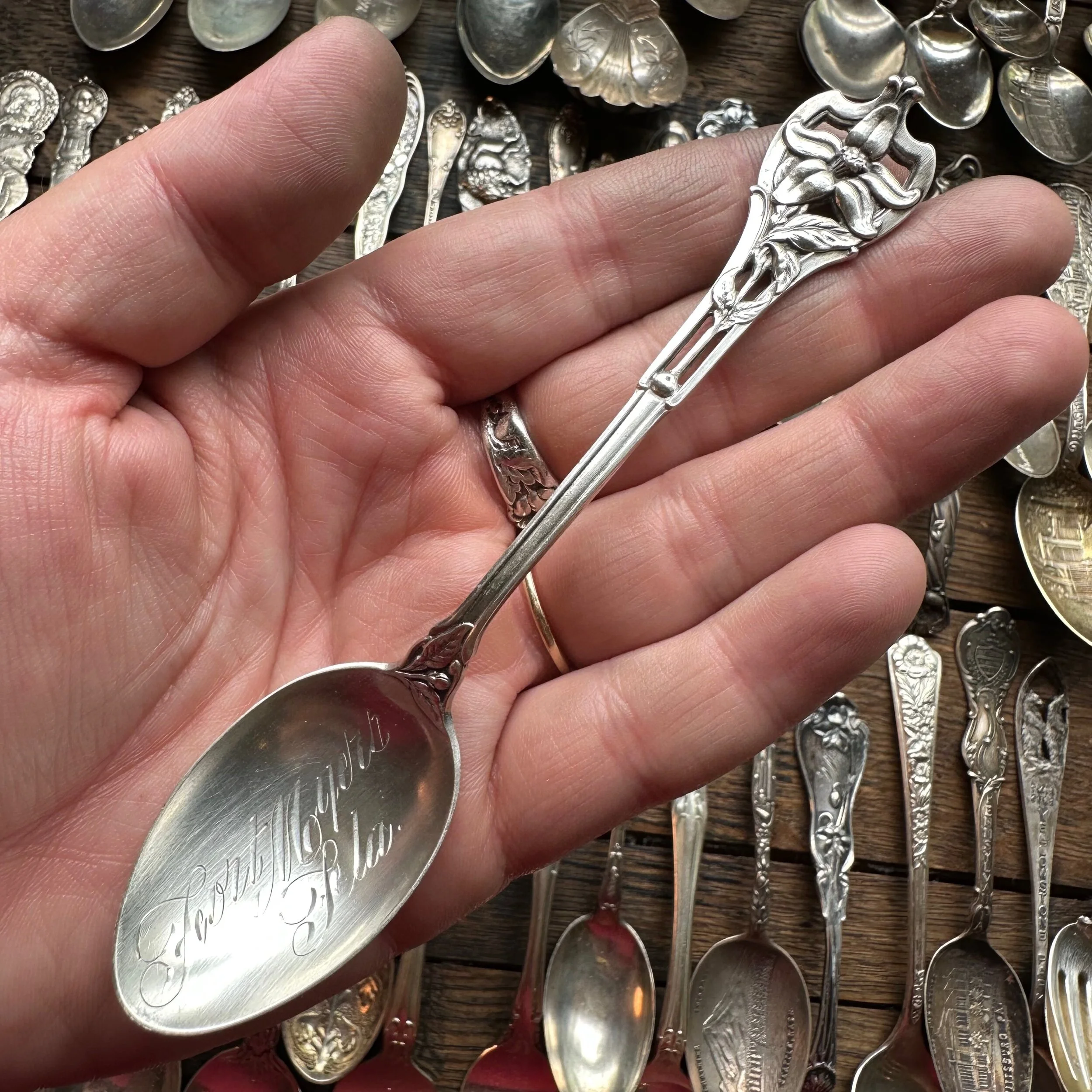1903 Orange Blossom Sterling Spoon Ring - LadyForge Jewelry