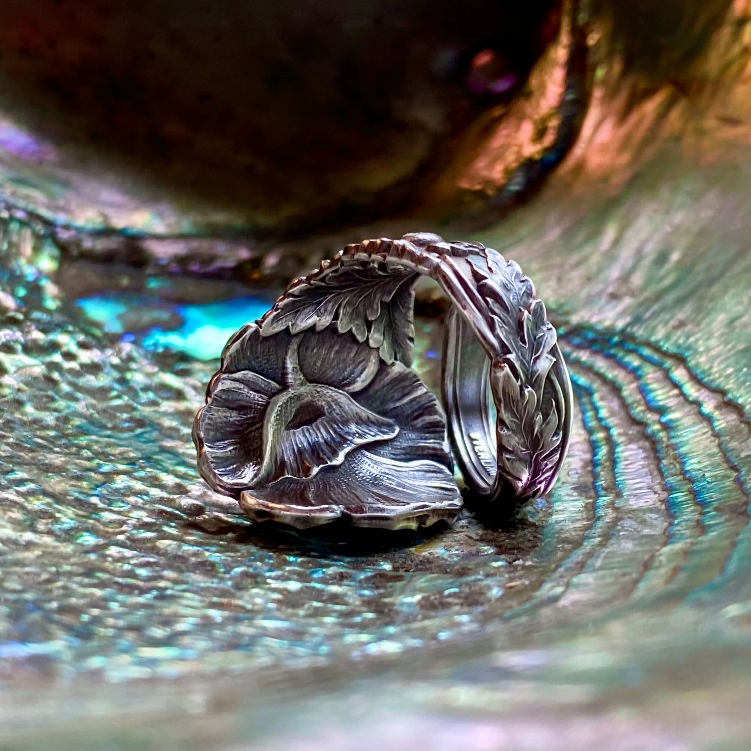 1900 Manchester Poppy Sterling Spoon Ring - LadyForge Jewelry