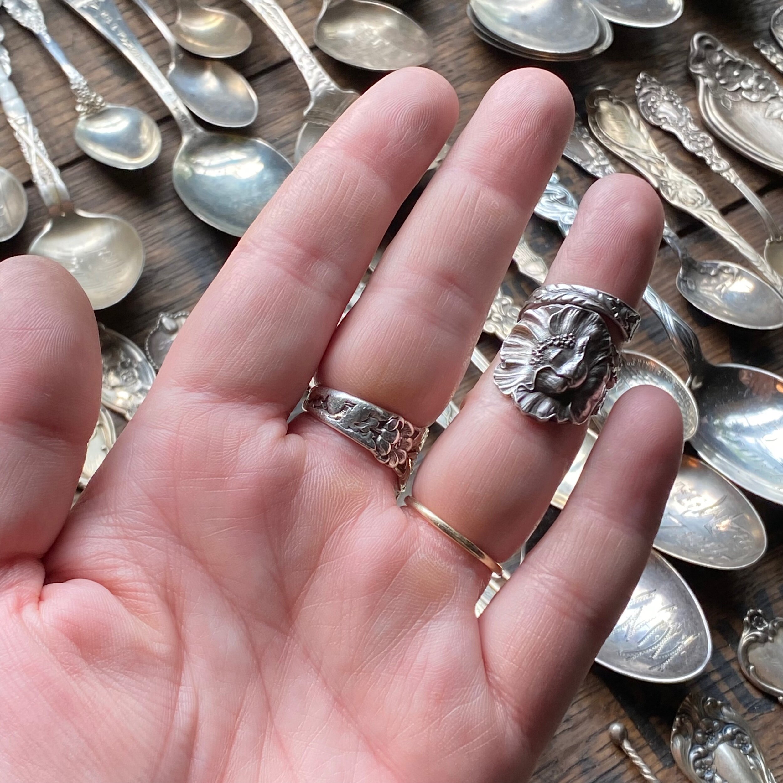 1900 Manchester Poppy Sterling Spoon Ring - LadyForge Jewelry